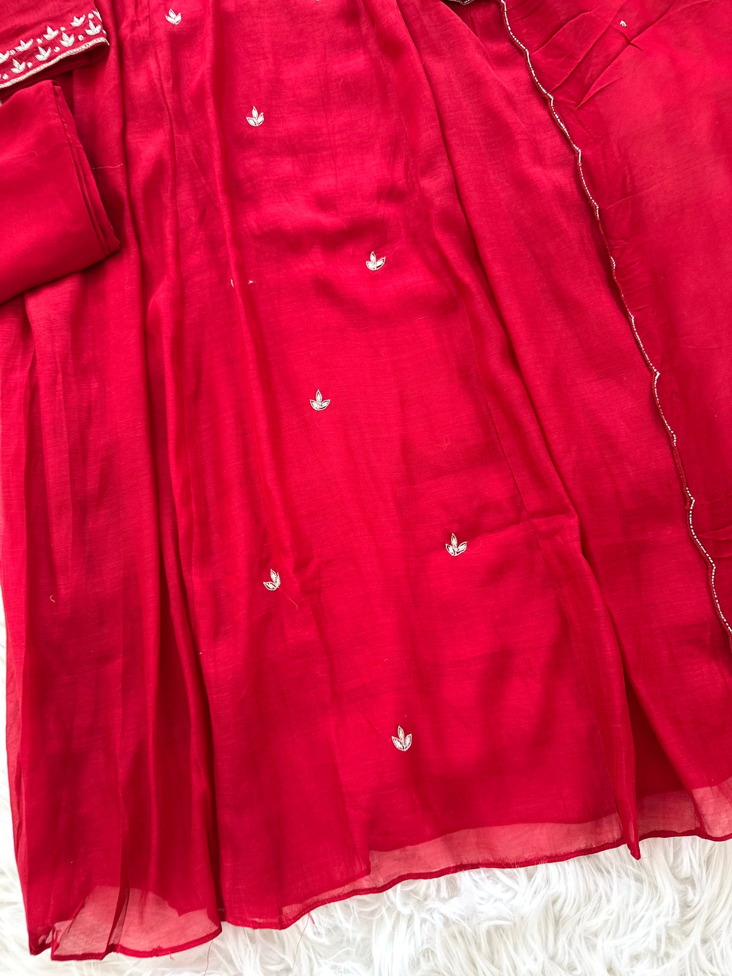 K261 - Mul Chanderi handwork Anarkali with pants and dupatta in 2 colours