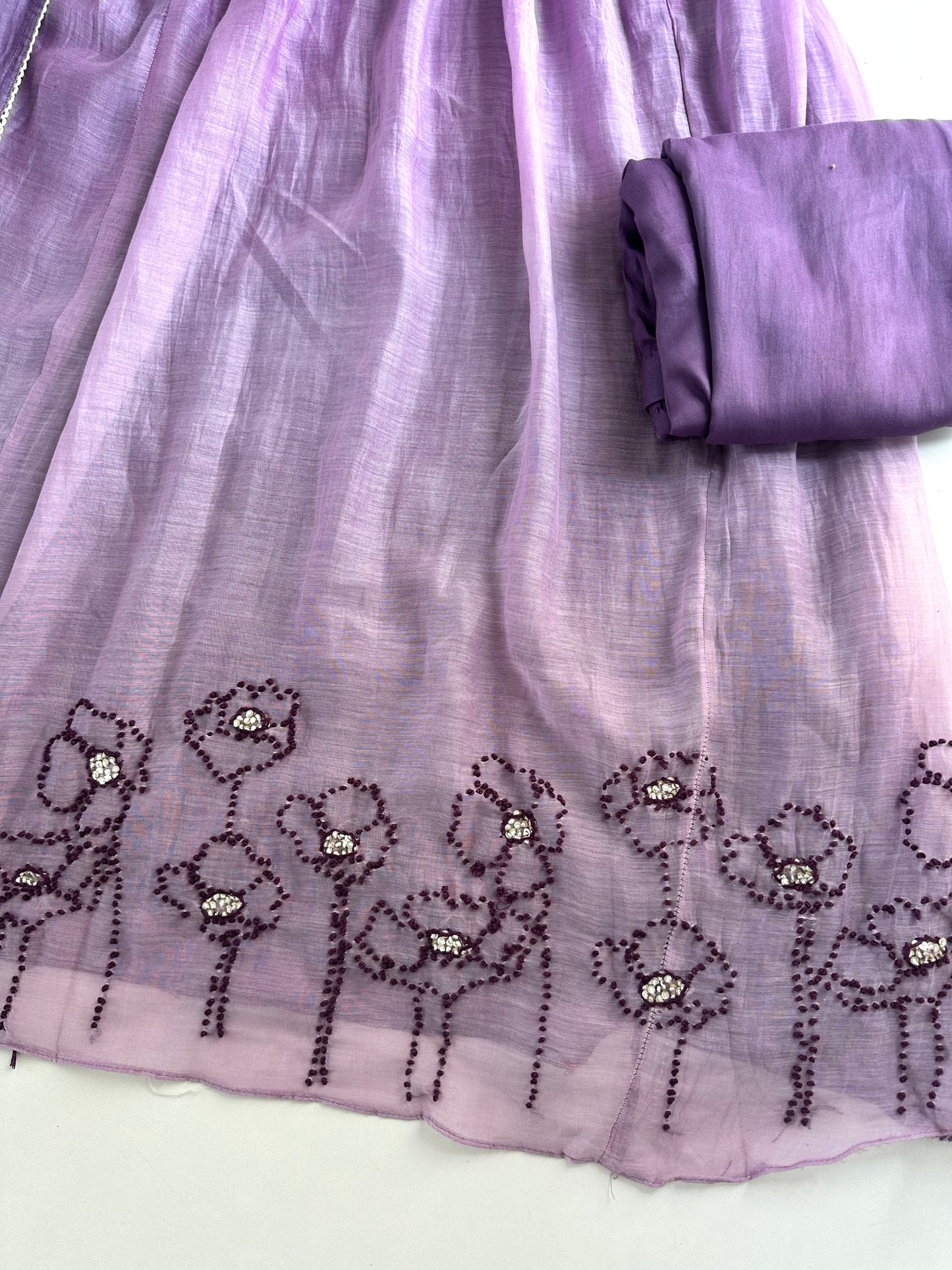 K226 - Mul Chanderi embroidered Aline Kurti with pants and dupatta