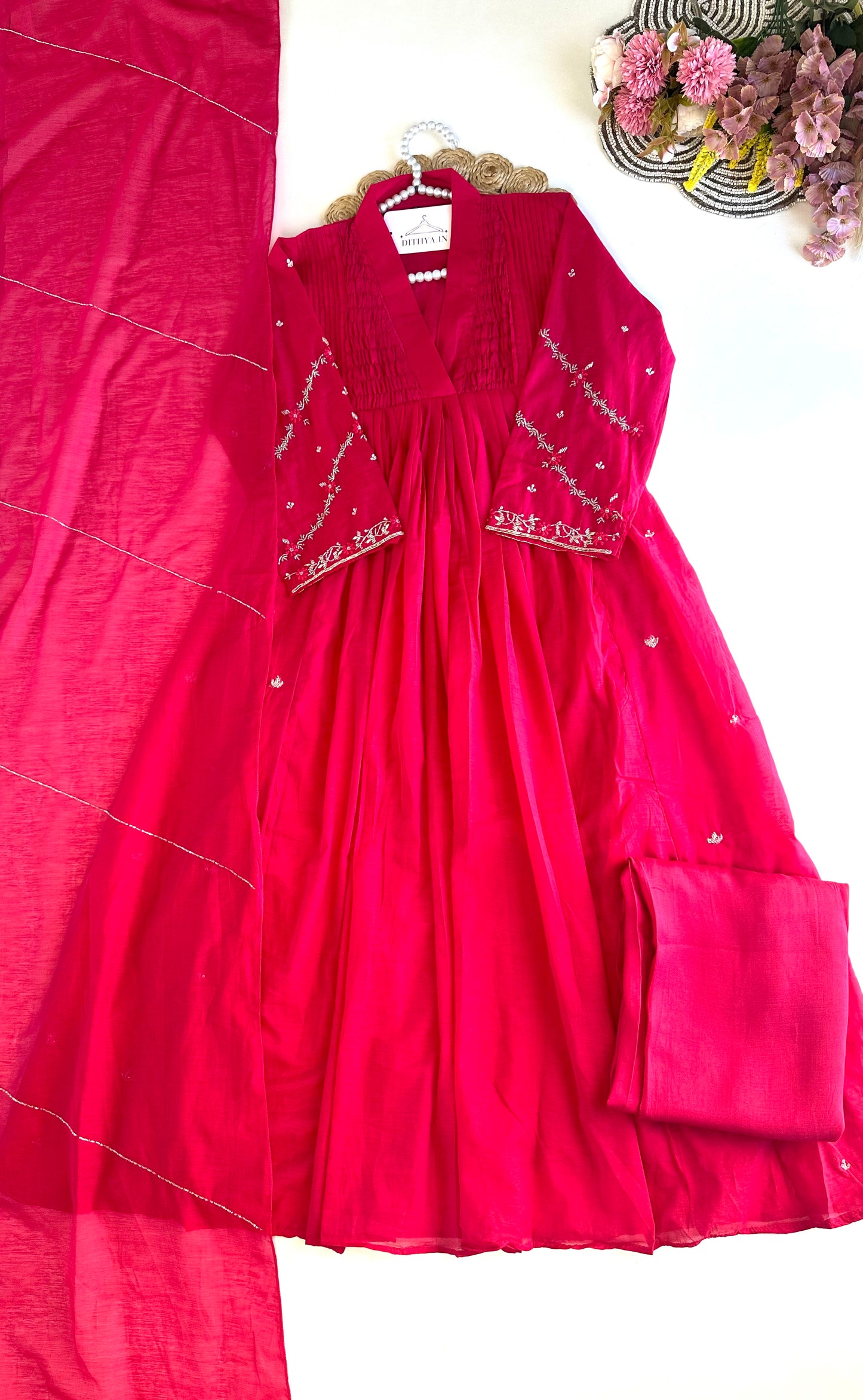 K305 - Mul Chanderi Anarkali with pants and dupatta in 2 colours