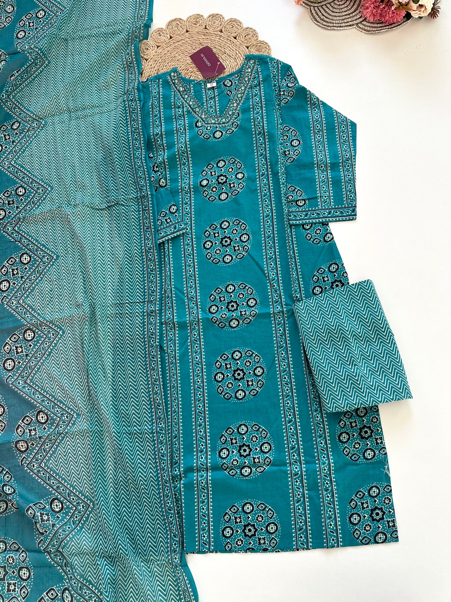 K059 - Cotton Straight kurti with pants and dupatta in 2 colours