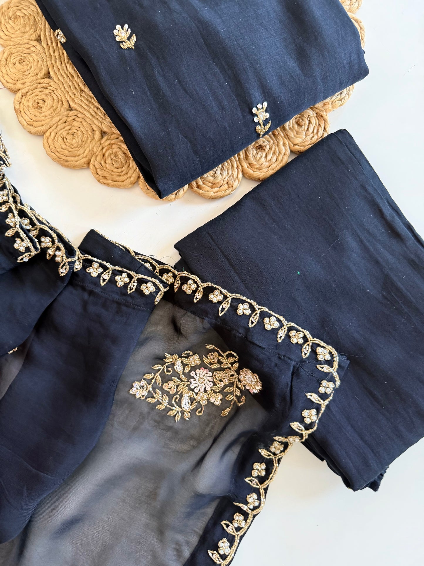 K229 - Mul chanderi handwork aline Kurti with pants and dupatta
