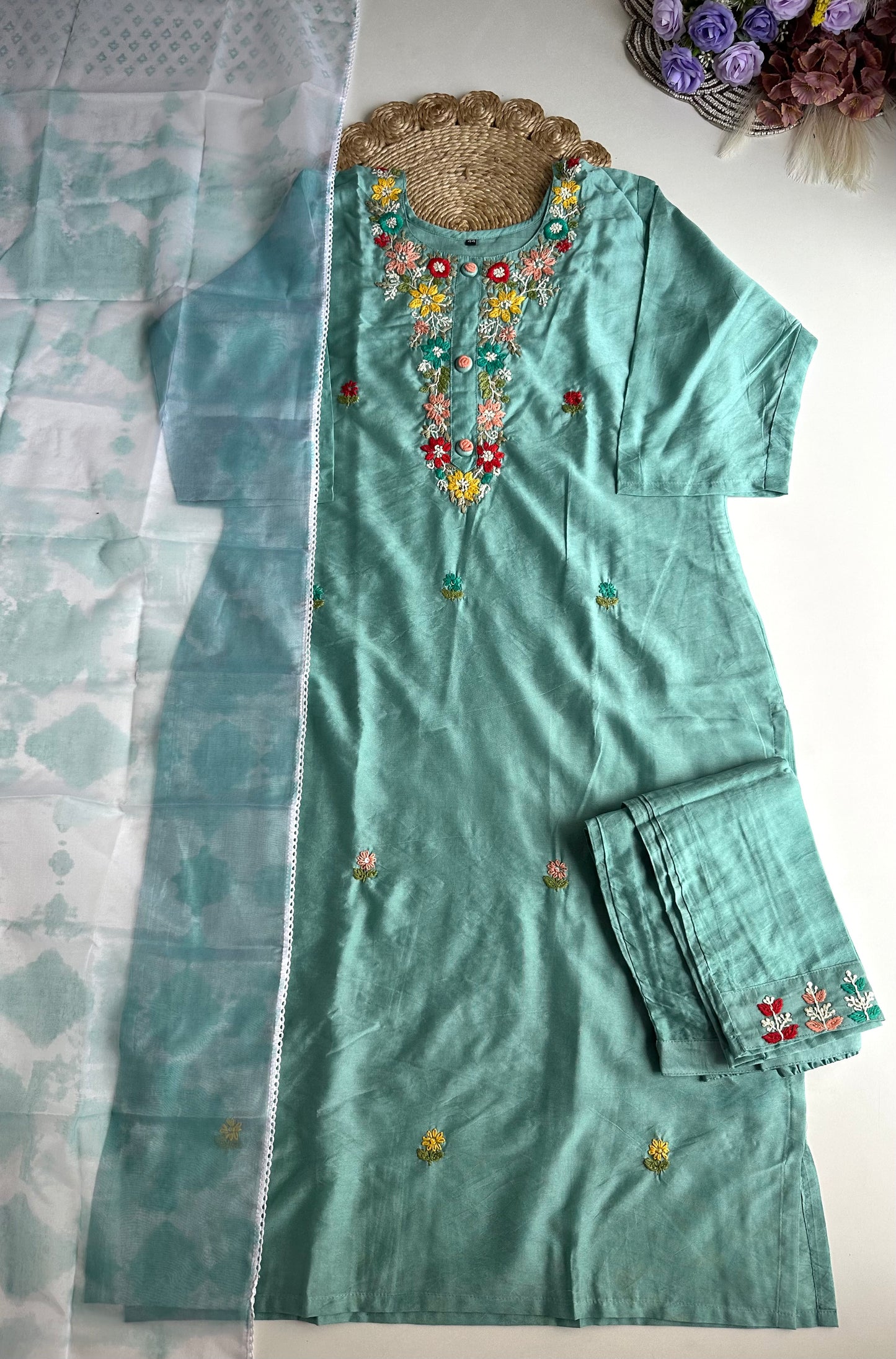 D253 - Dola silk straight kurti with pants and dupatta