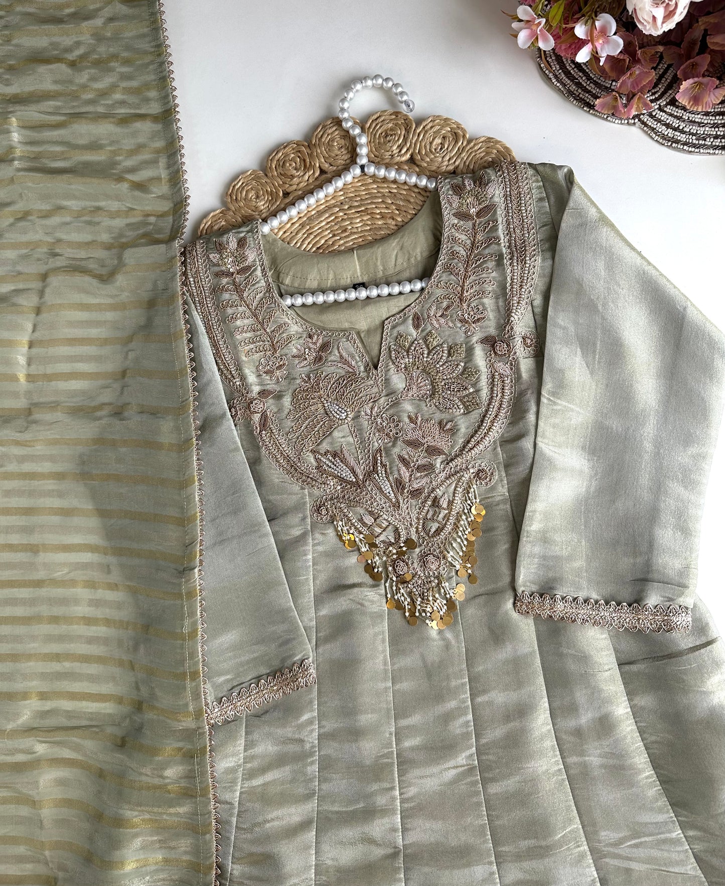 K129 - Titan silk zardosi Anarkali with pants and dupatta