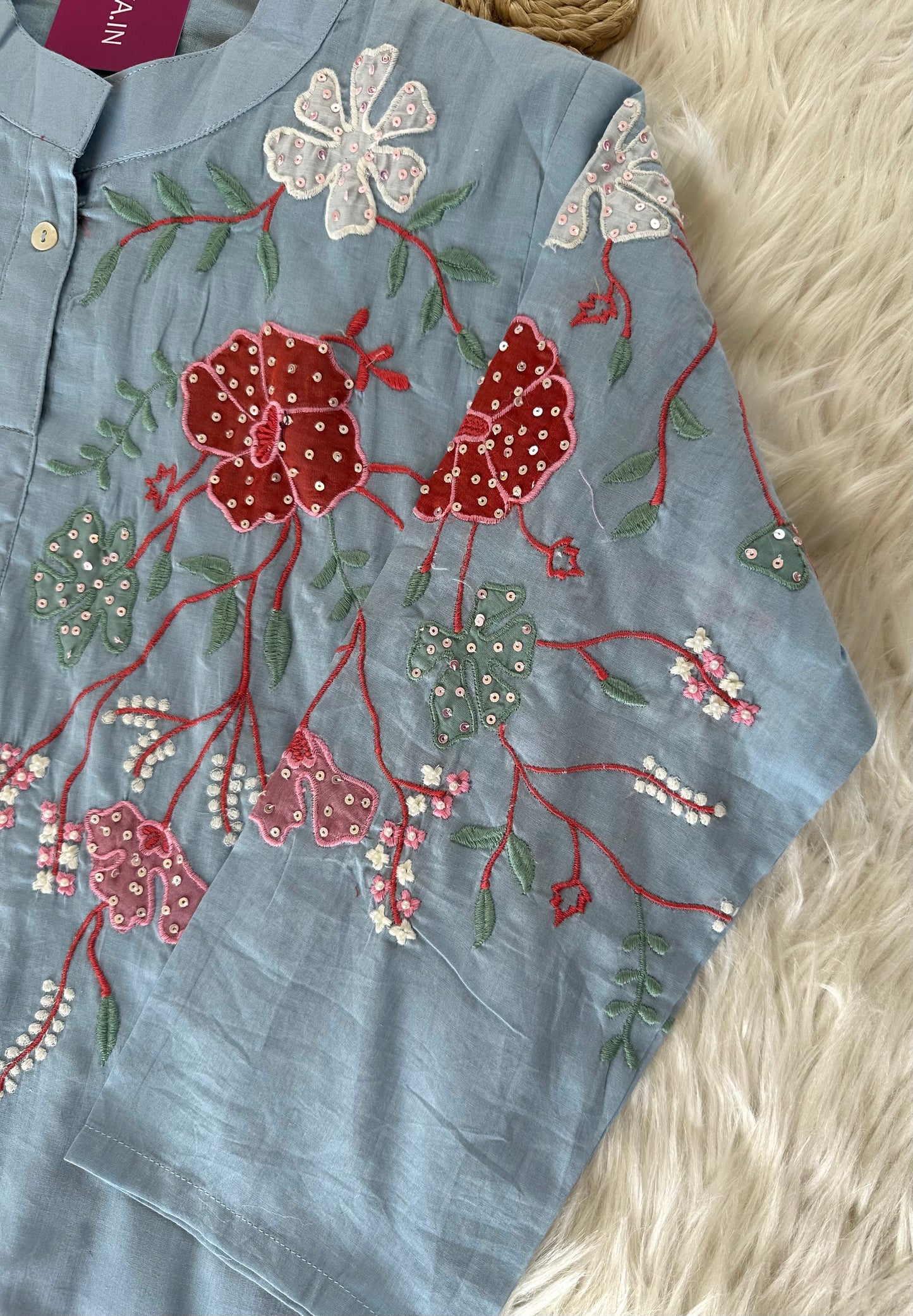 K437 - Cotton embroidered coord set in 2 colours