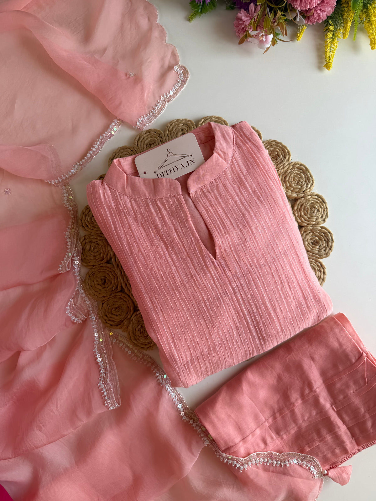 K651 - Mul chanderi handwork Anarkali with pants and dupatta