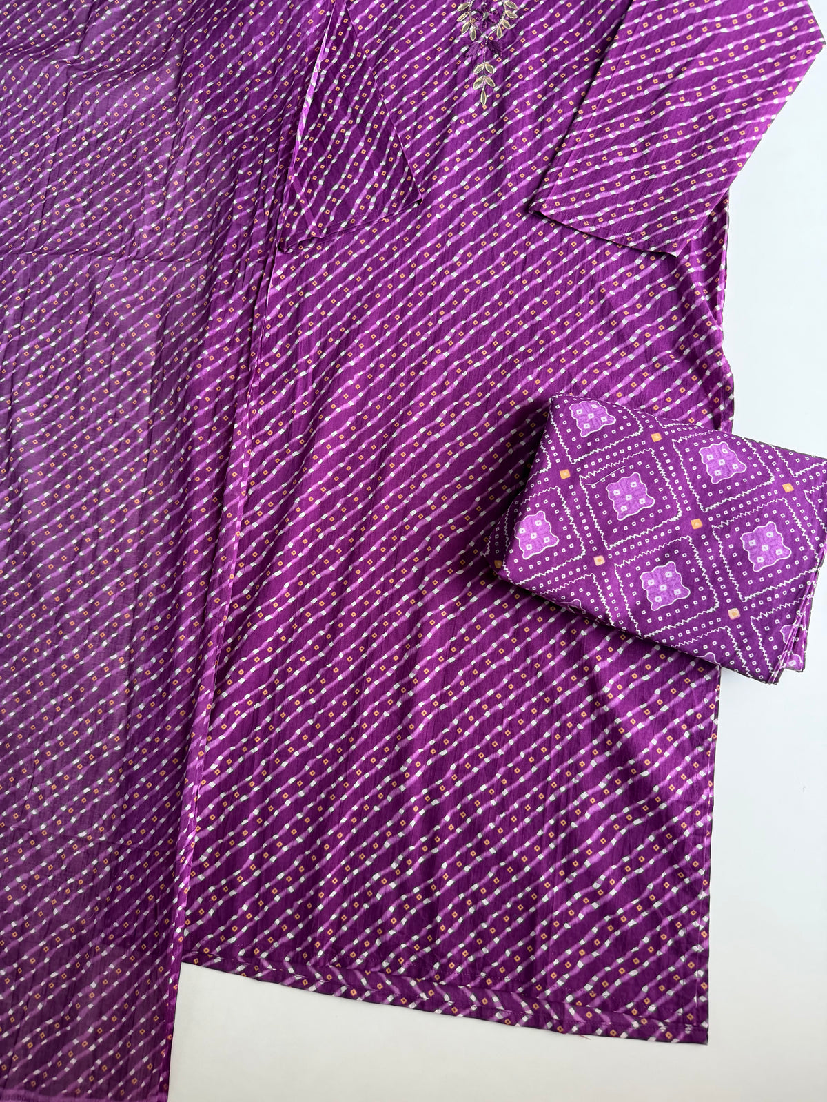 K306 - Mul cotton gota leheriya straight Kurti with pants and dupatta