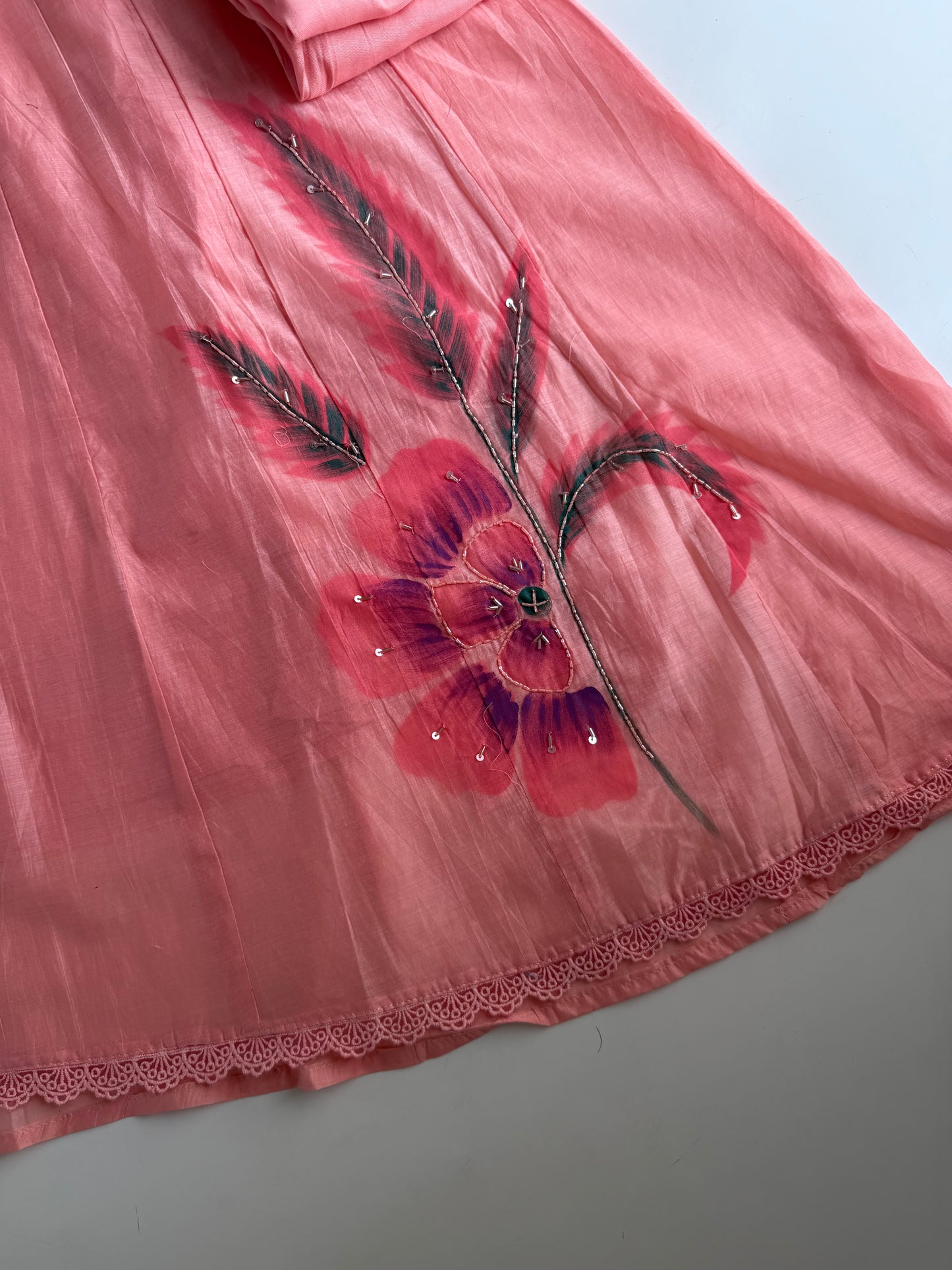 K589 - Muslin silk floral anarkali with pants and dupatta