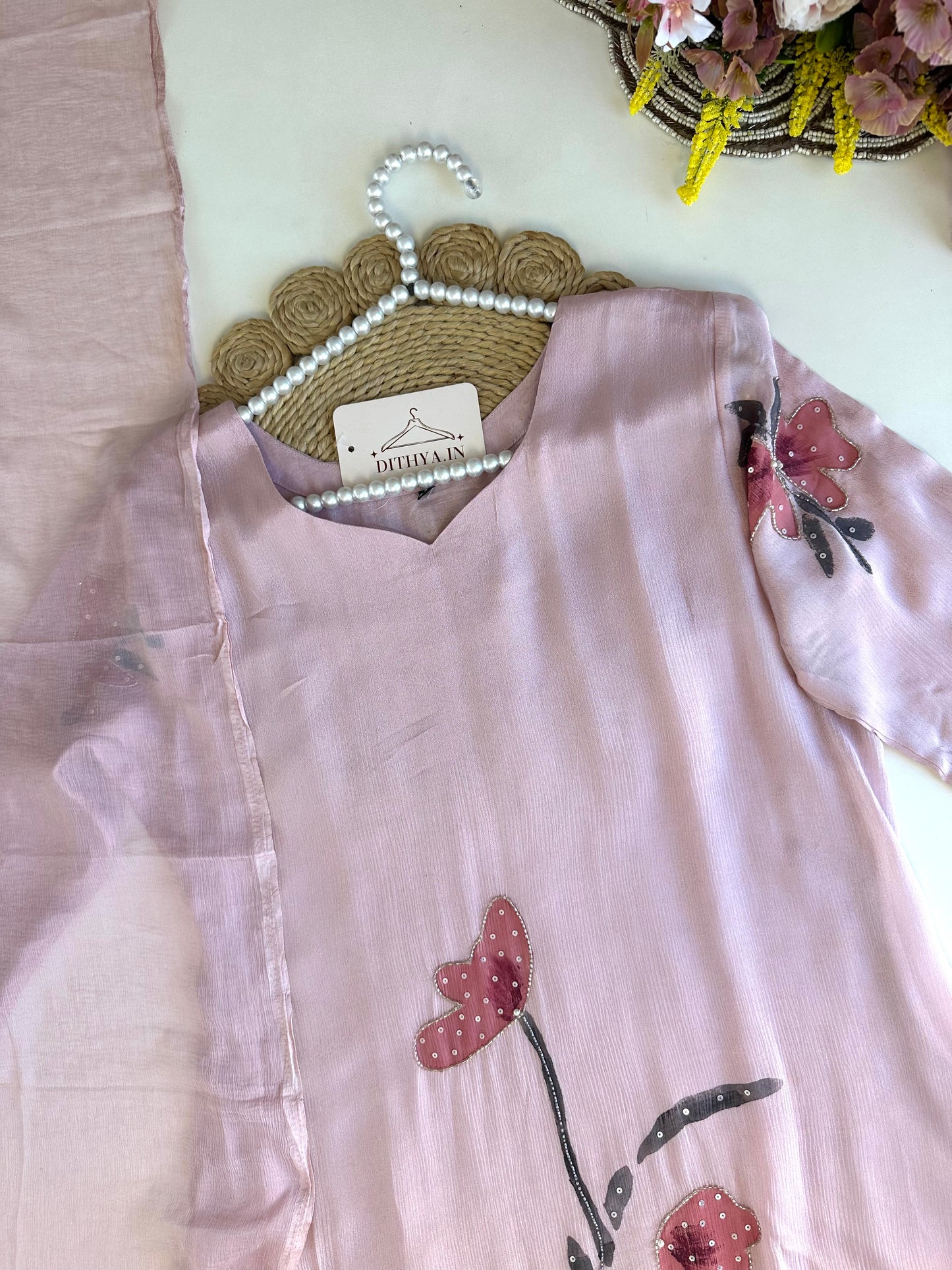 K499 - Chinnon handwork Anarkali with pants and dupatta