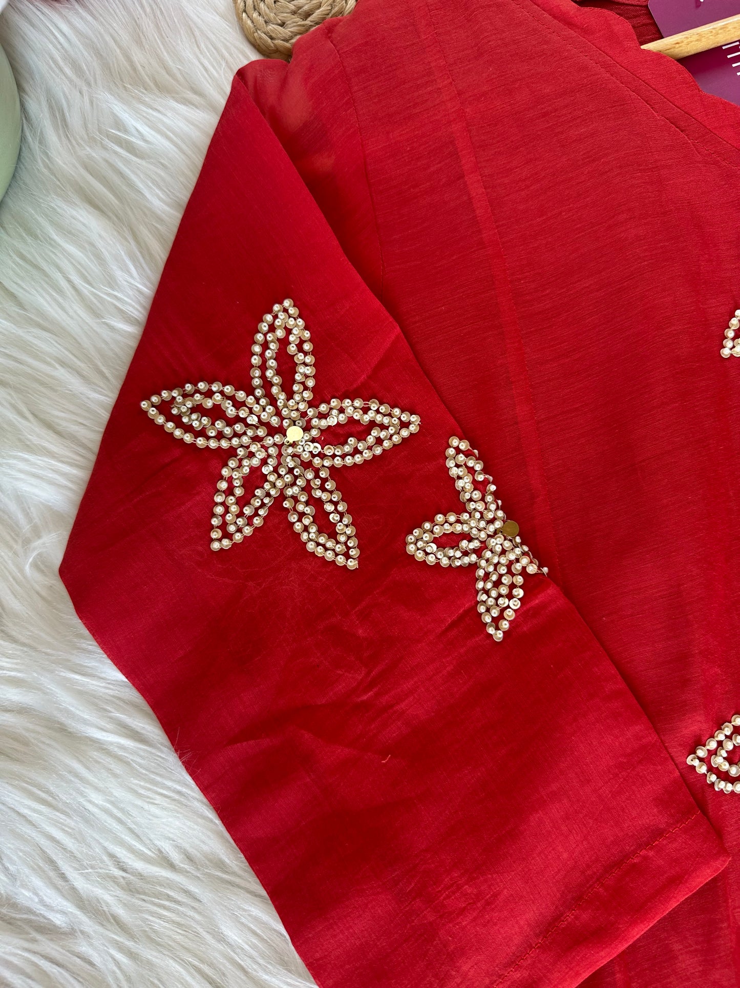 K382 - Mul Chanderi handwork Aline Kurti with pants and dupatta