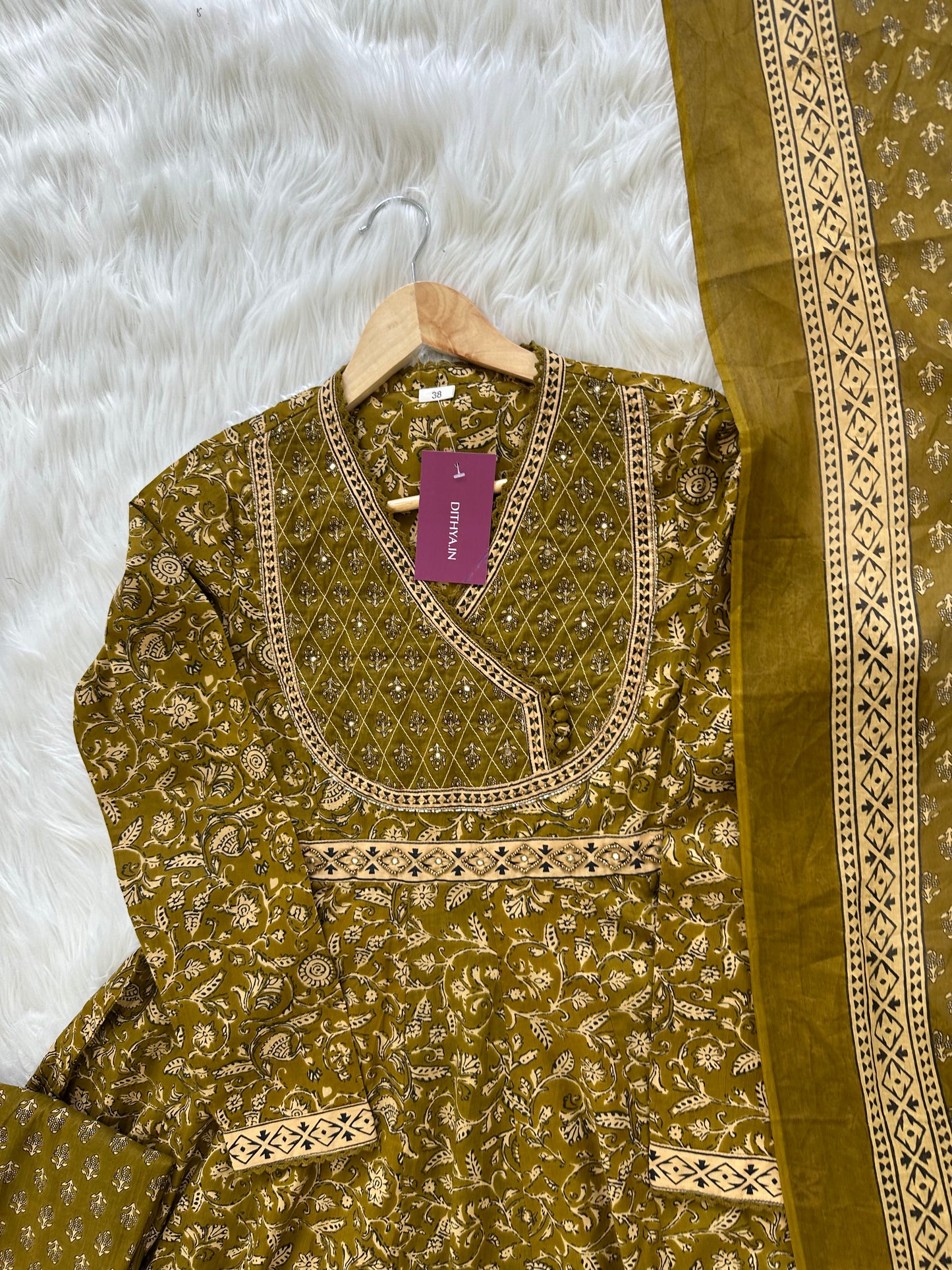 K055 - Cotton Handwork Anarkali with pants and dupatta in 2 colours