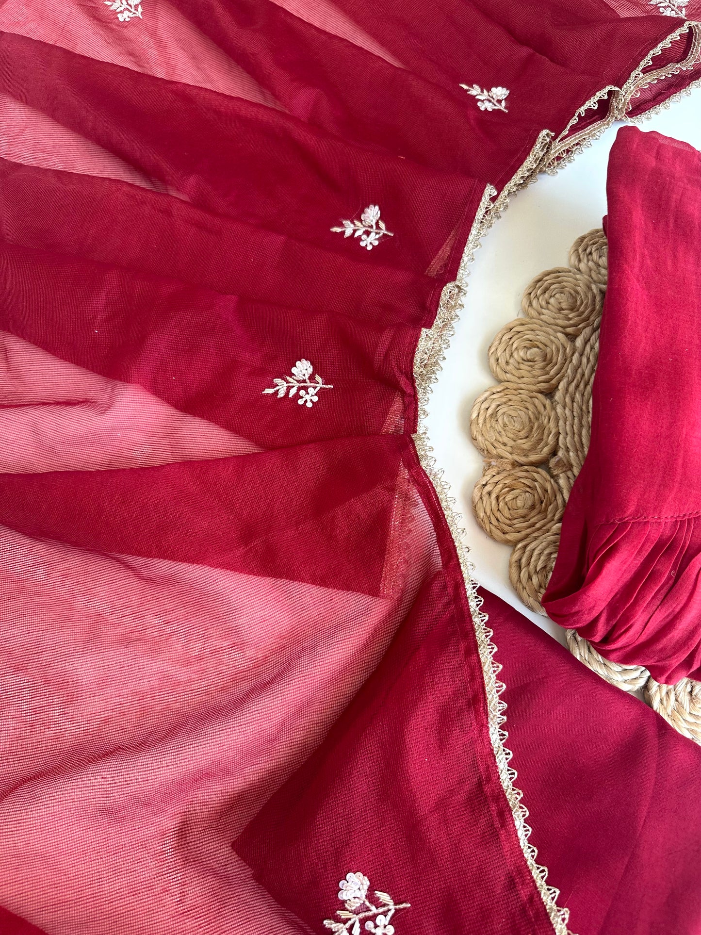 K112 - Mul Chanderi Handwork Anarkali with pants and dupatta