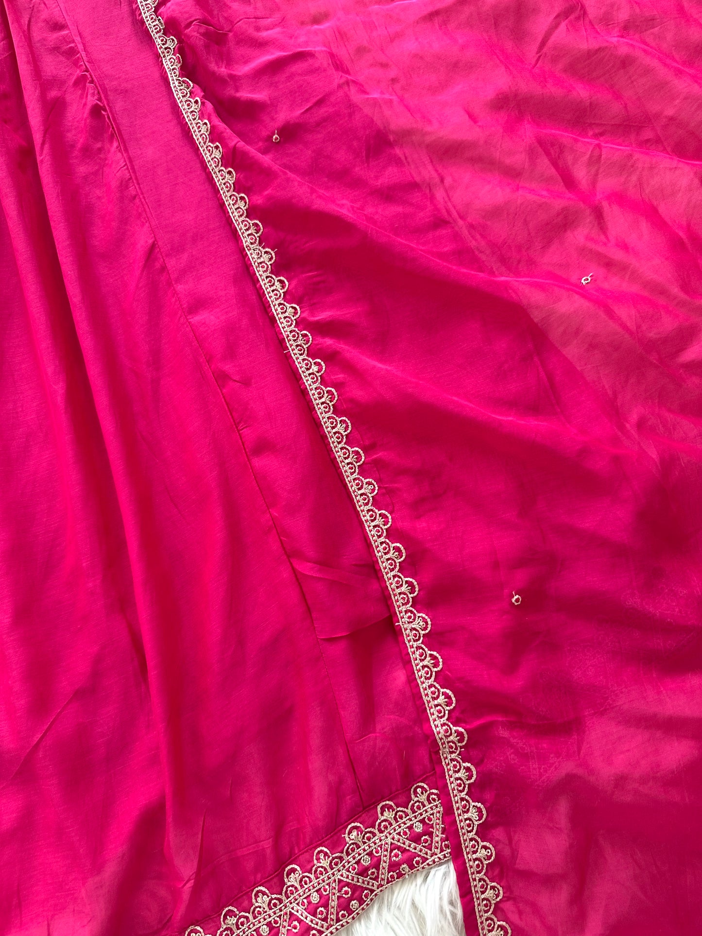 K369 - Mul Chanderi zari work Aline Kurti with pants and dupatta in 2 colours