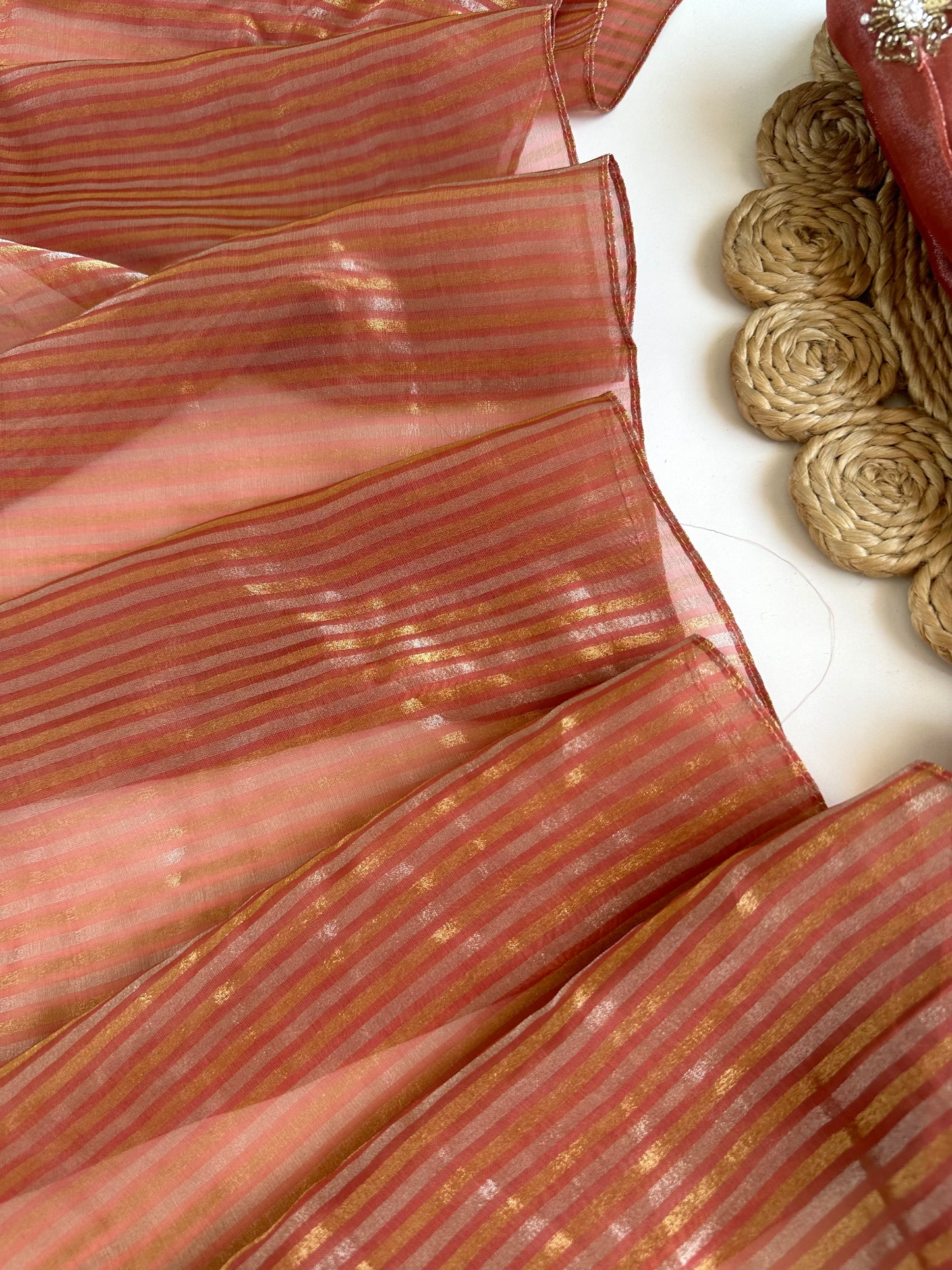 K297 - Tissue silk handwork straight kurti with pants and dupatta