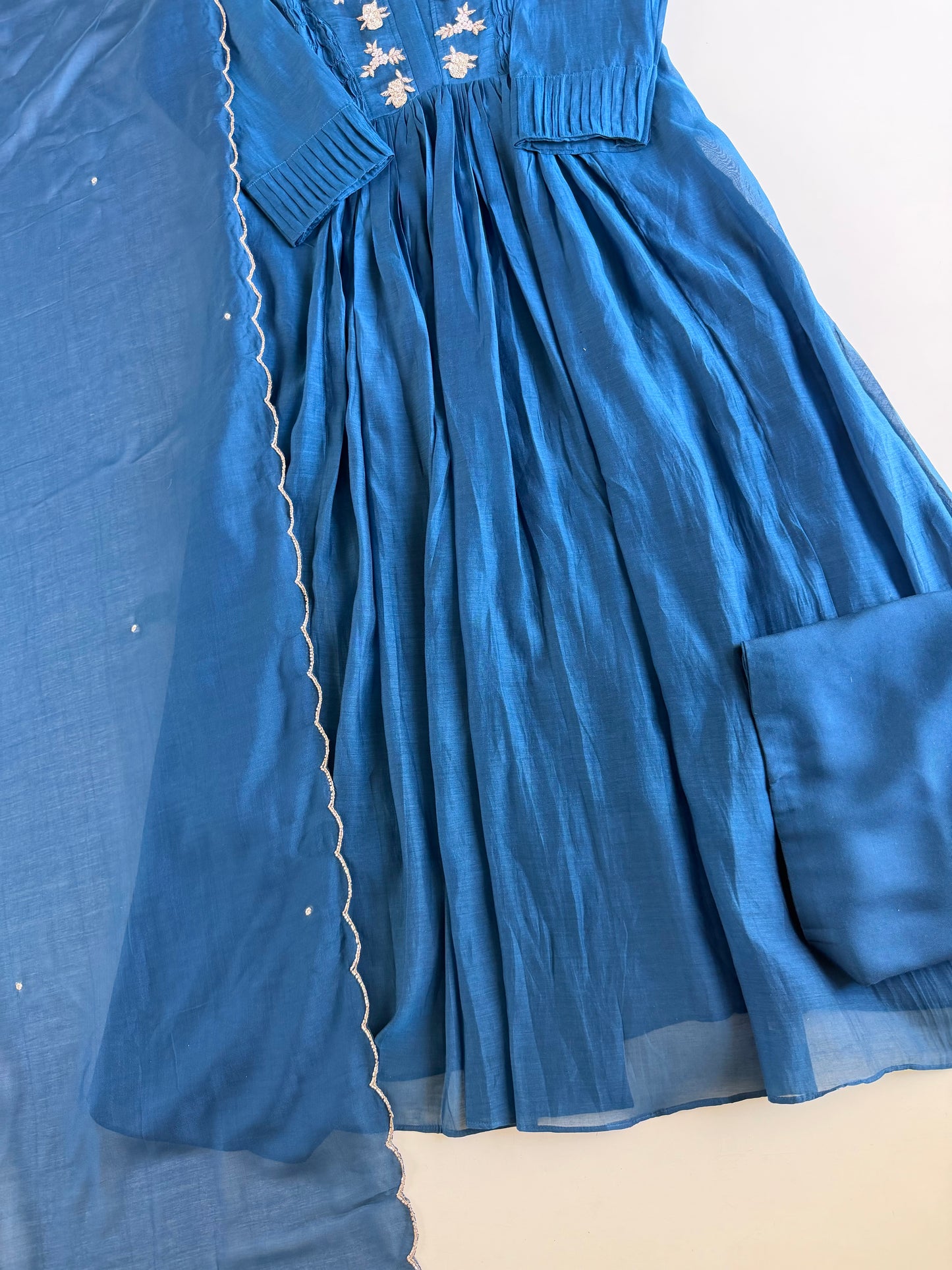 K517 - Mul chanderi handwork Anarkali with pants and dupatta