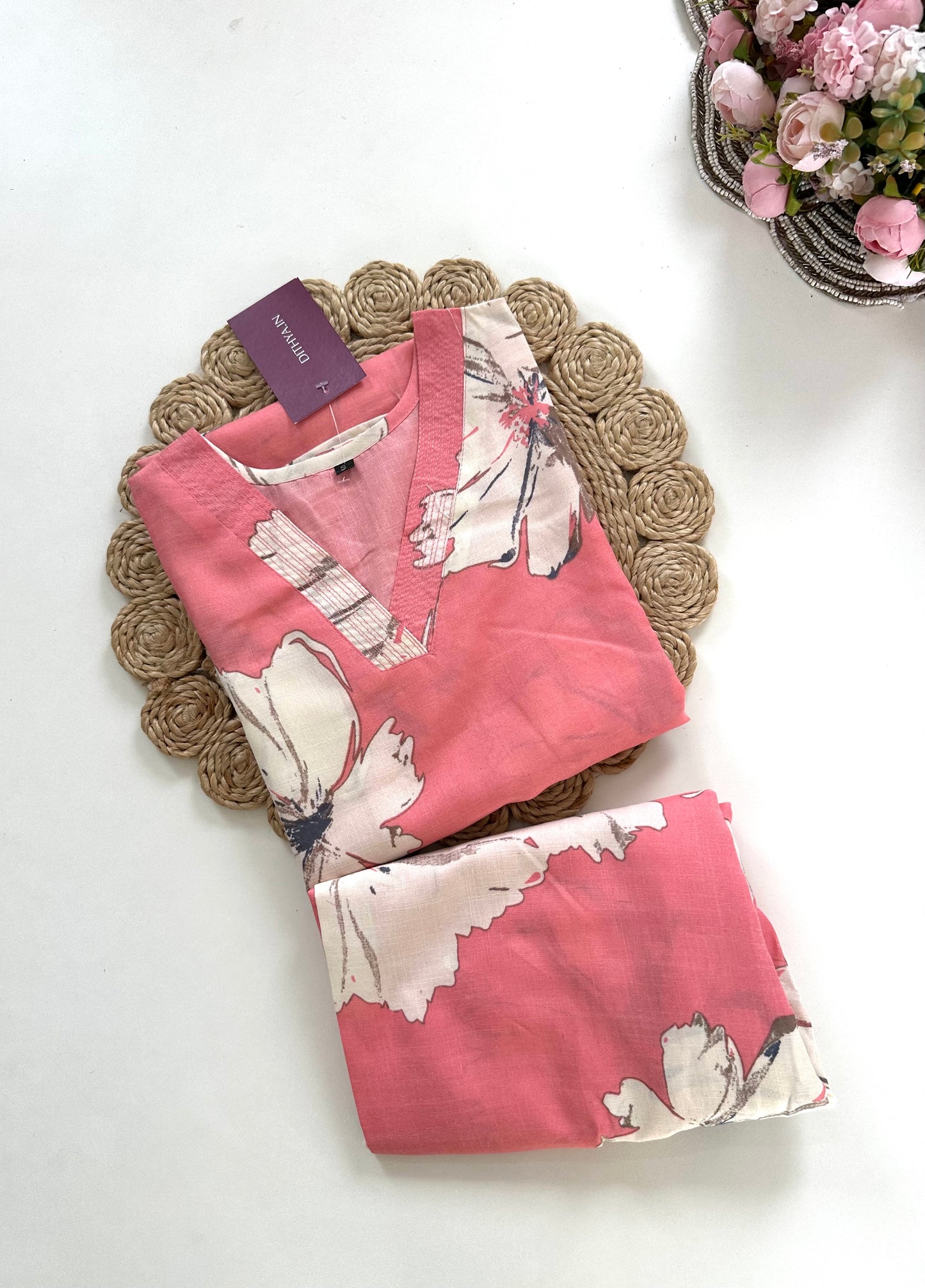 K187 - Cotton floral Kurti with pants in 4 colours
