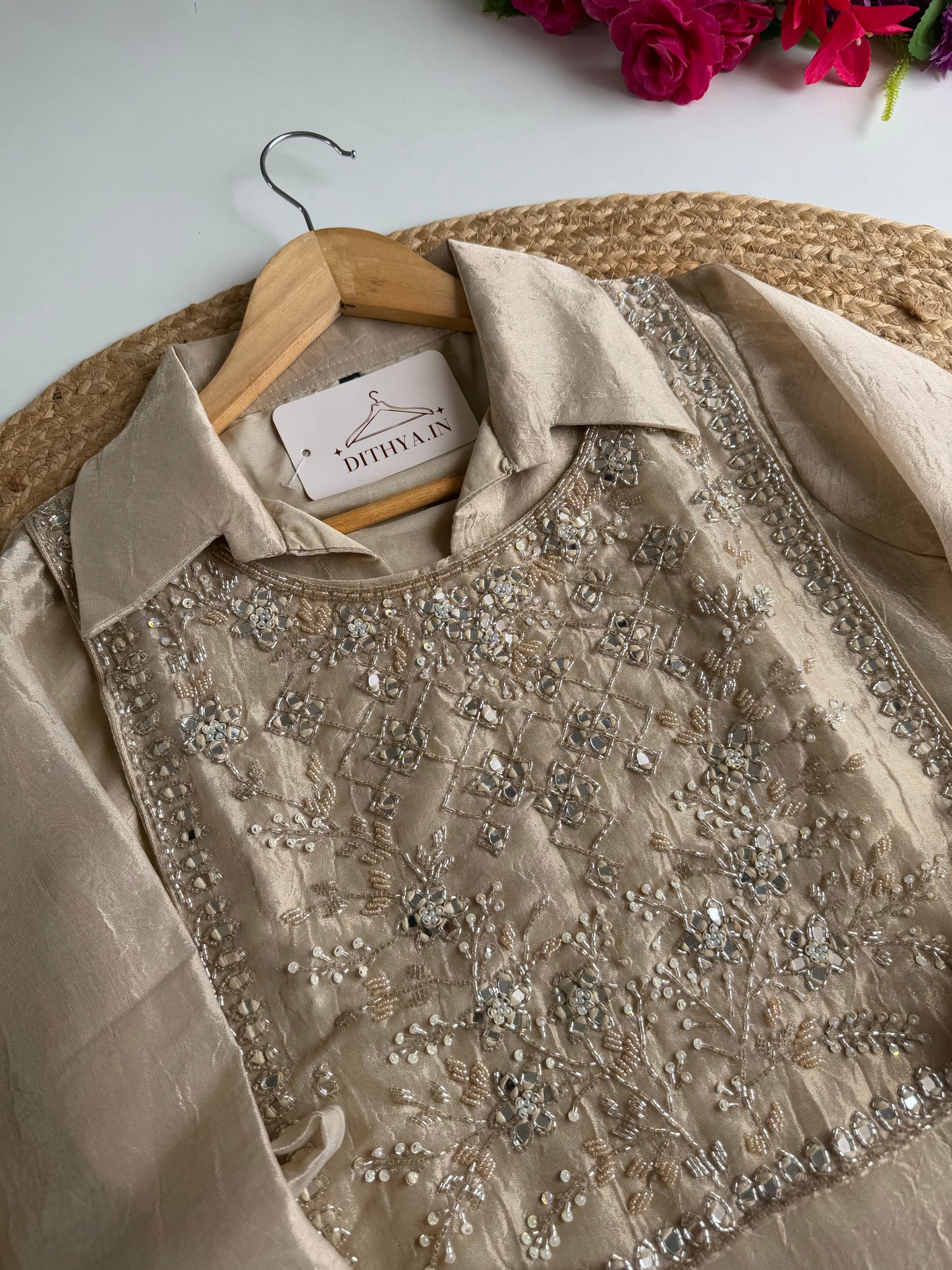 K239 - Crush tissue silk handwork coord set