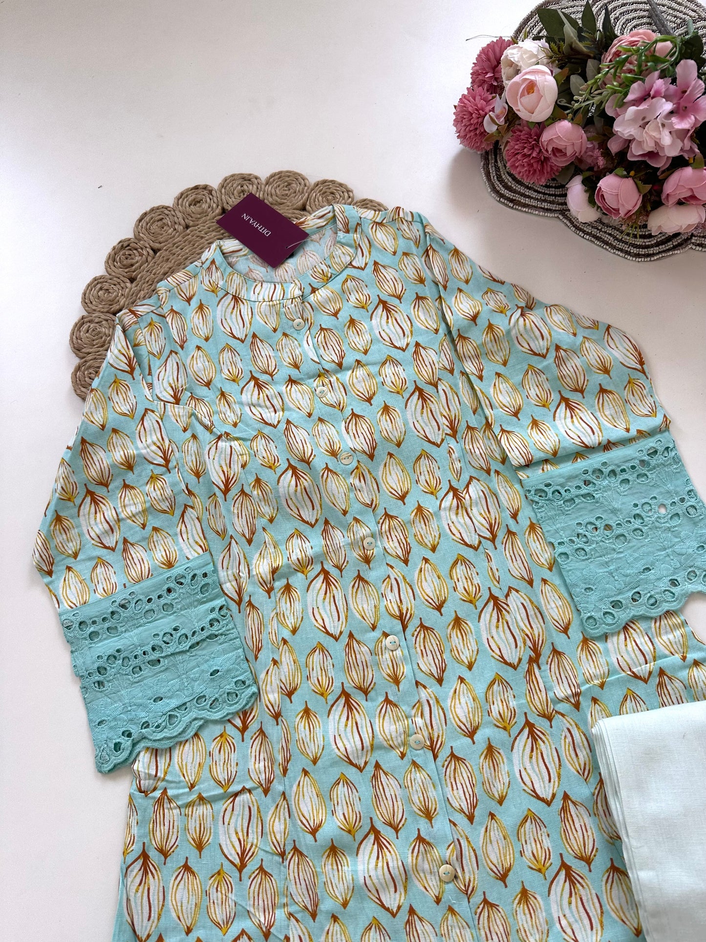 K192 - Slub cotton printed Kurti with pants