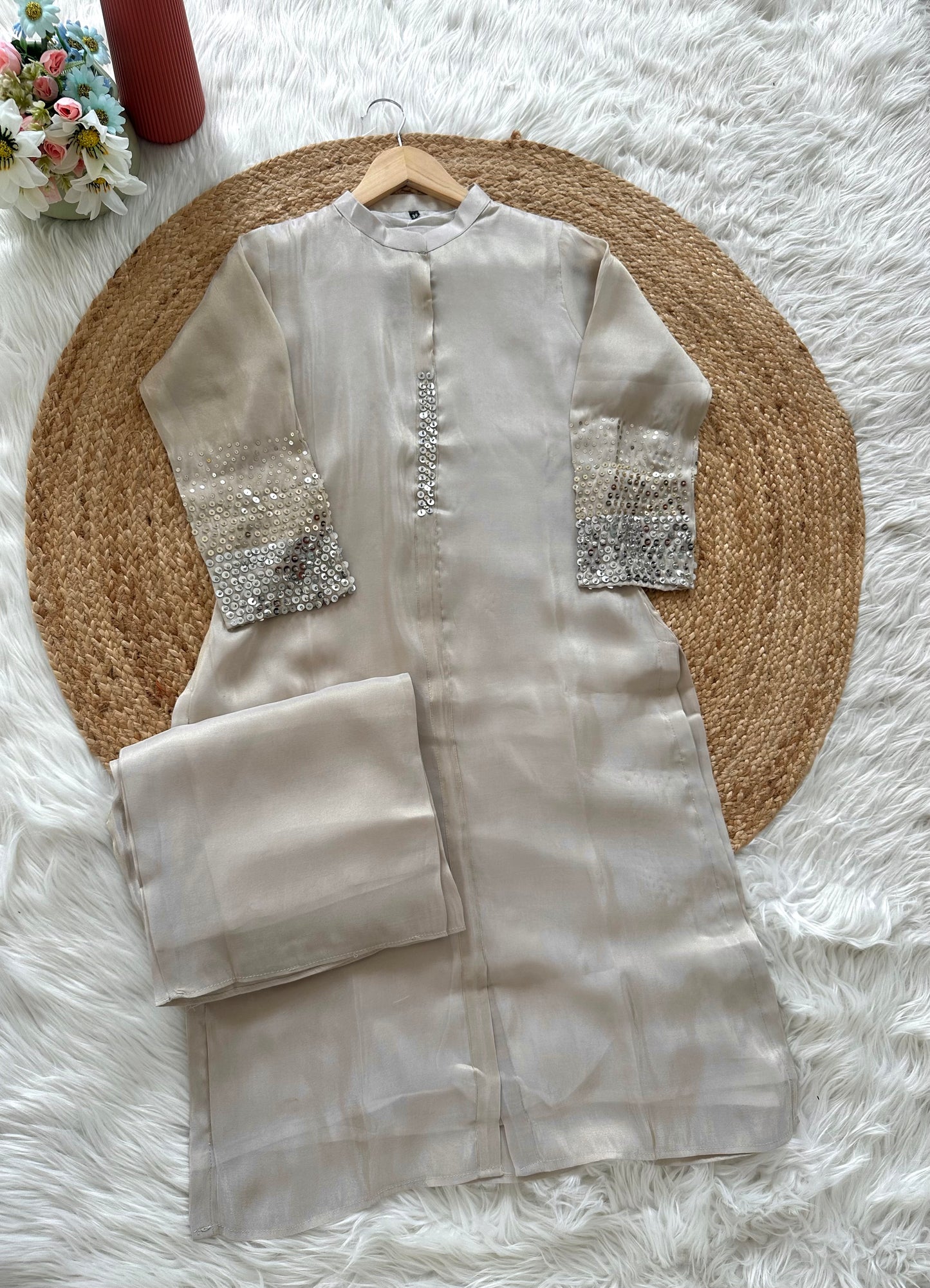 K133 - Tissue silk handwork coord set in 2 colours