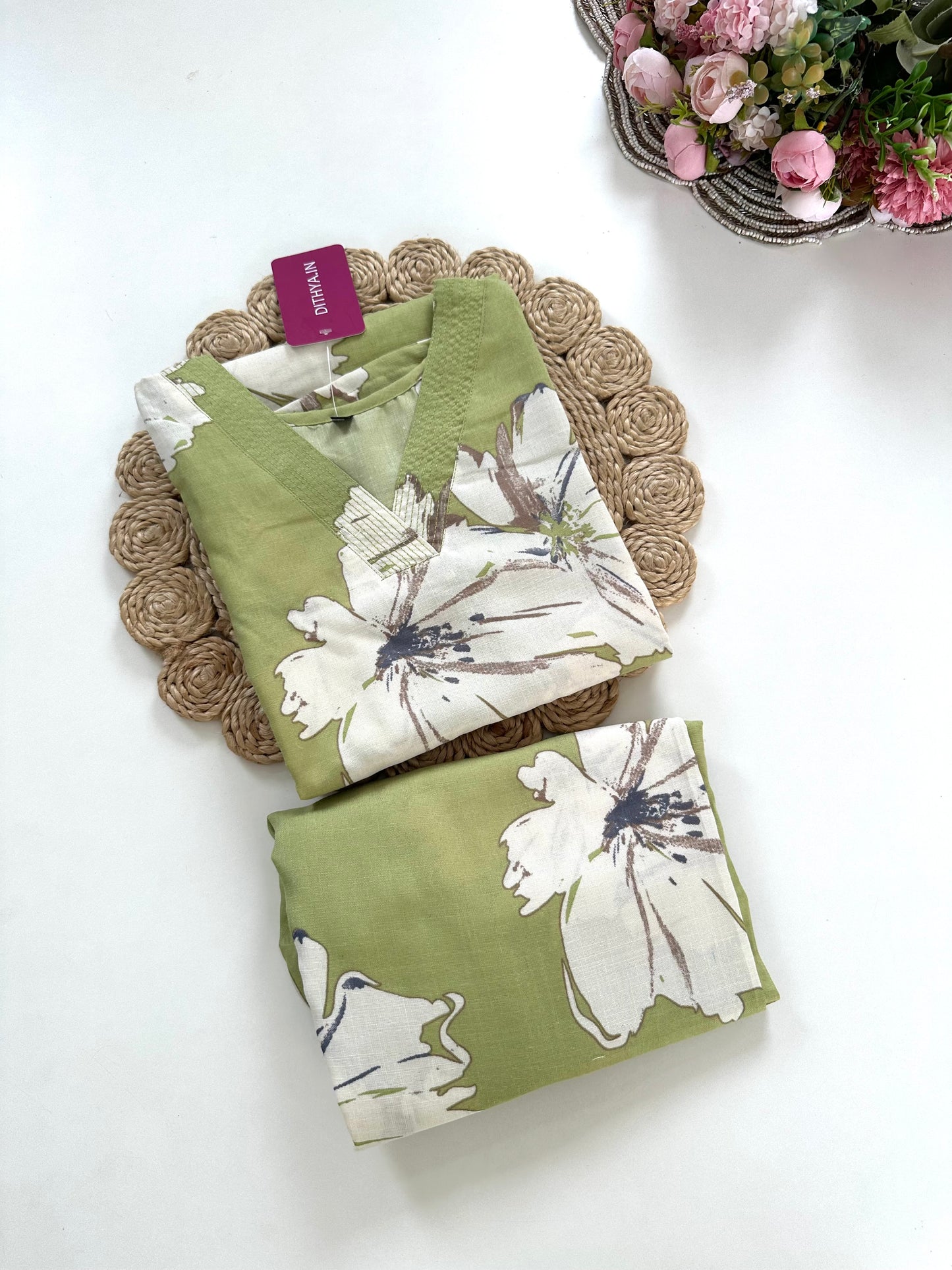 K187 - Cotton floral Kurti with pants in 4 colours