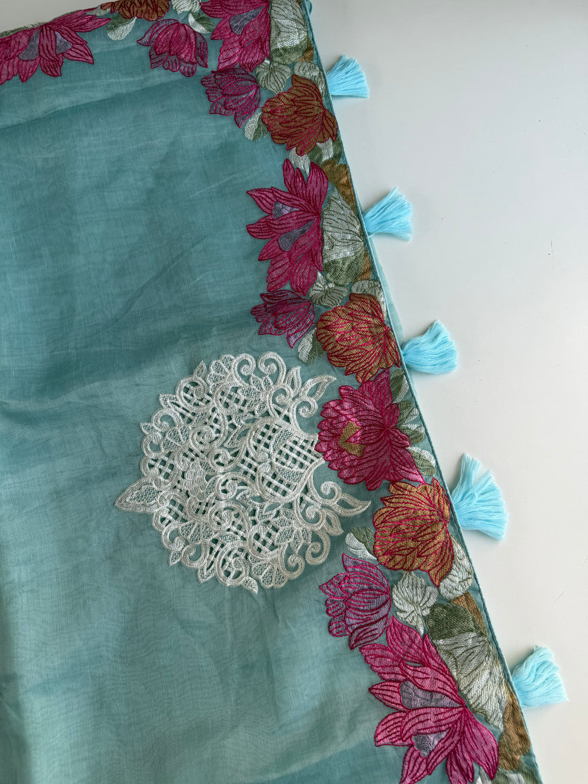 S020 - Soft organza appliqué embroidered saree in 3 colours