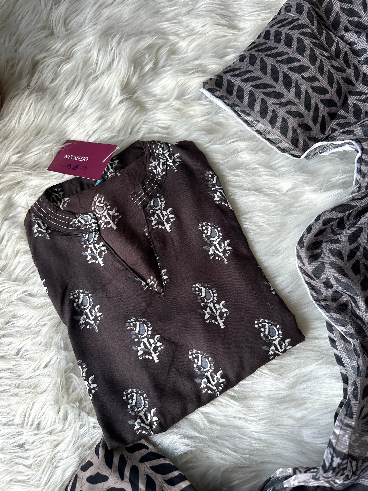 K259 - Cotton printed straight Kurti with pants and dupatta