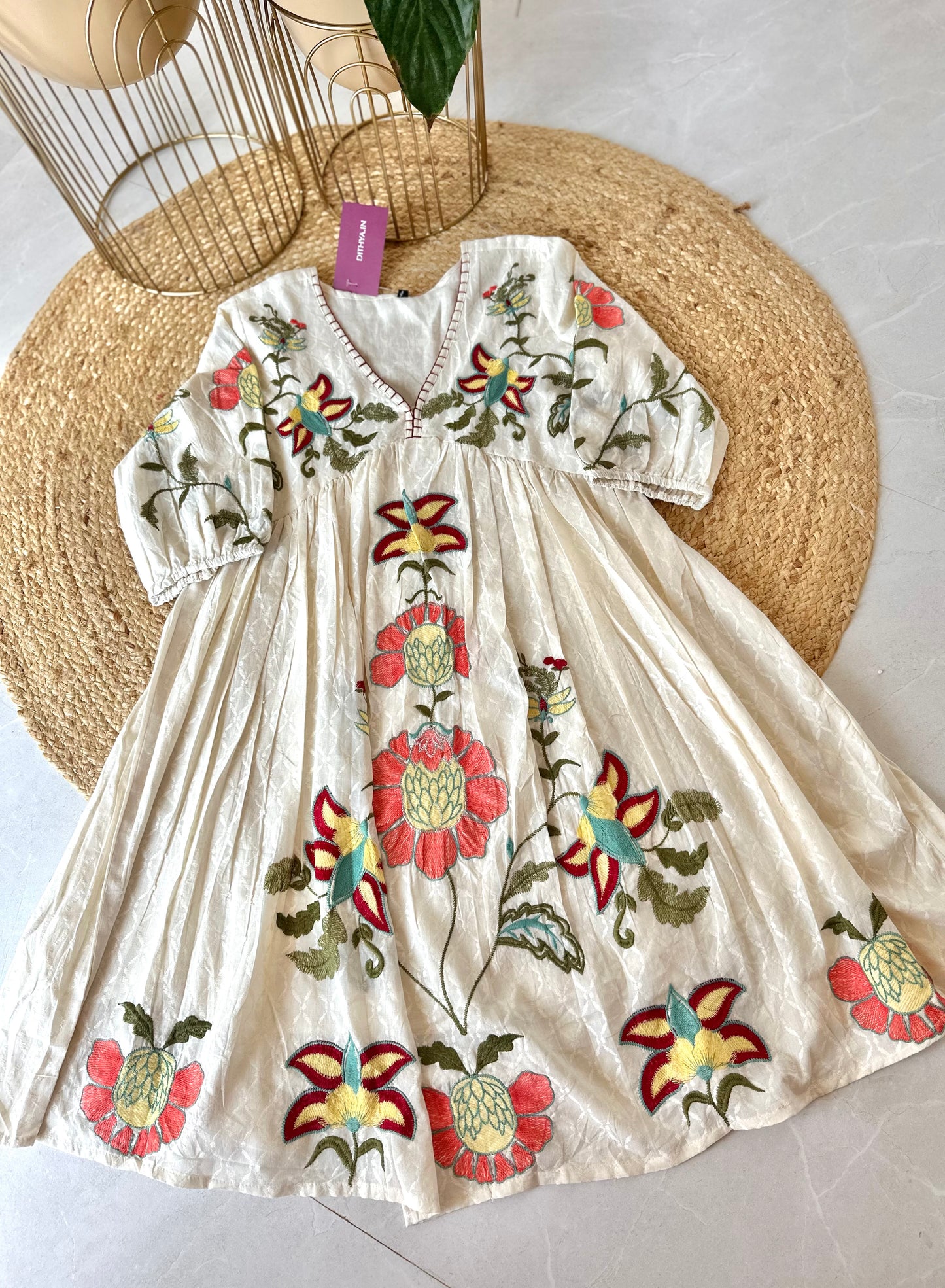 K327 - Cotton hand embroidery Dress in 4 styles