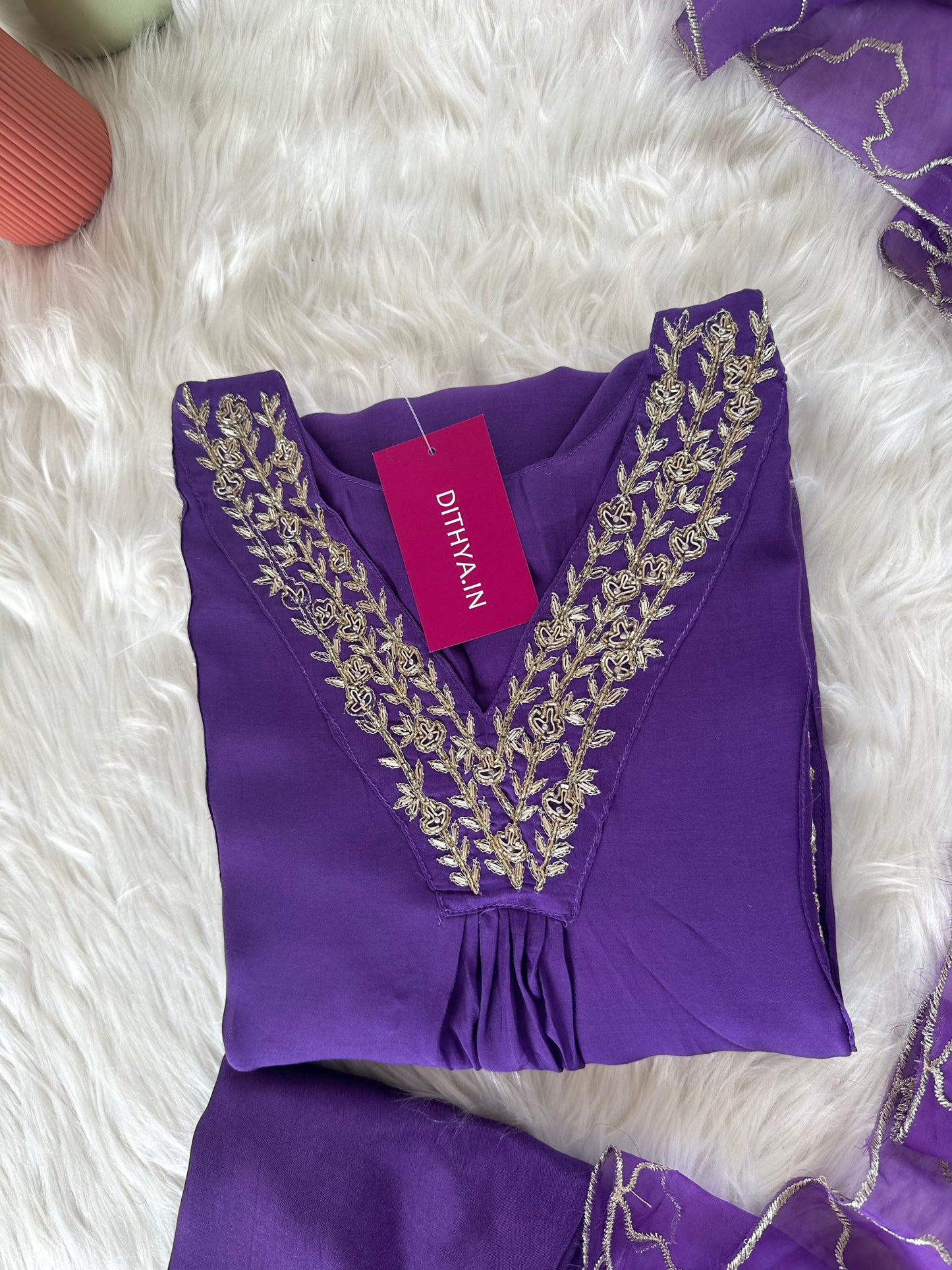 K259 - Mul Chanderi zardosi Aline Kurti with pants and dupatta