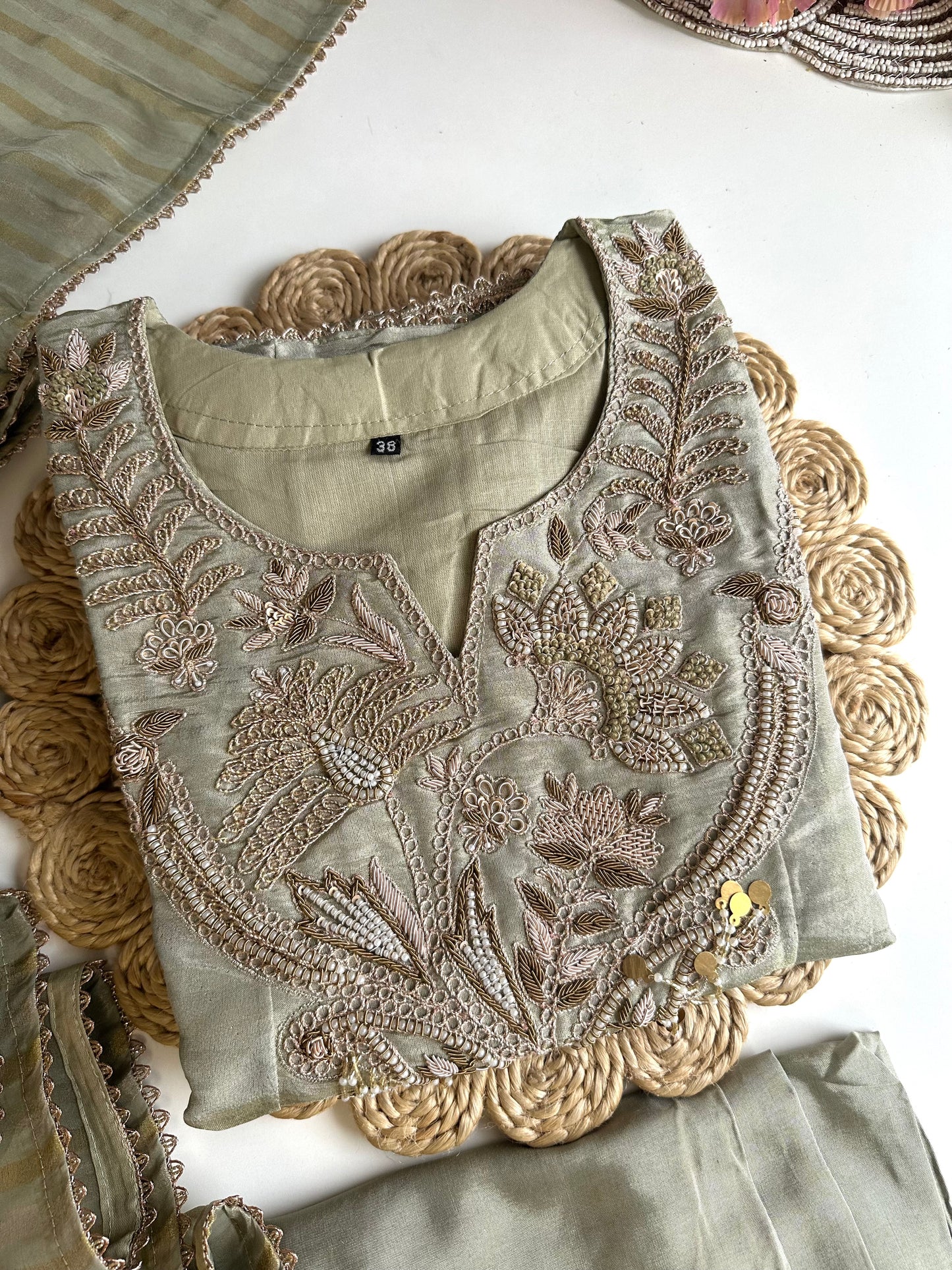 K129 - Titan silk zardosi Anarkali with pants and dupatta