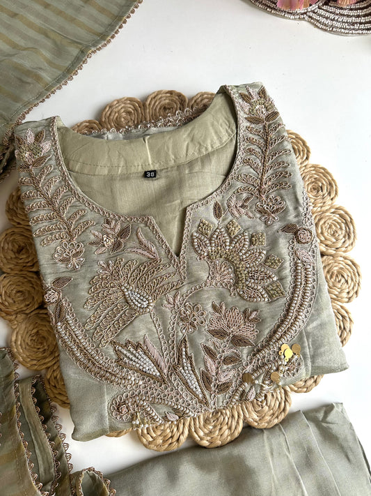 K129 - Titan silk zardosi Anarkali with pants and dupatta