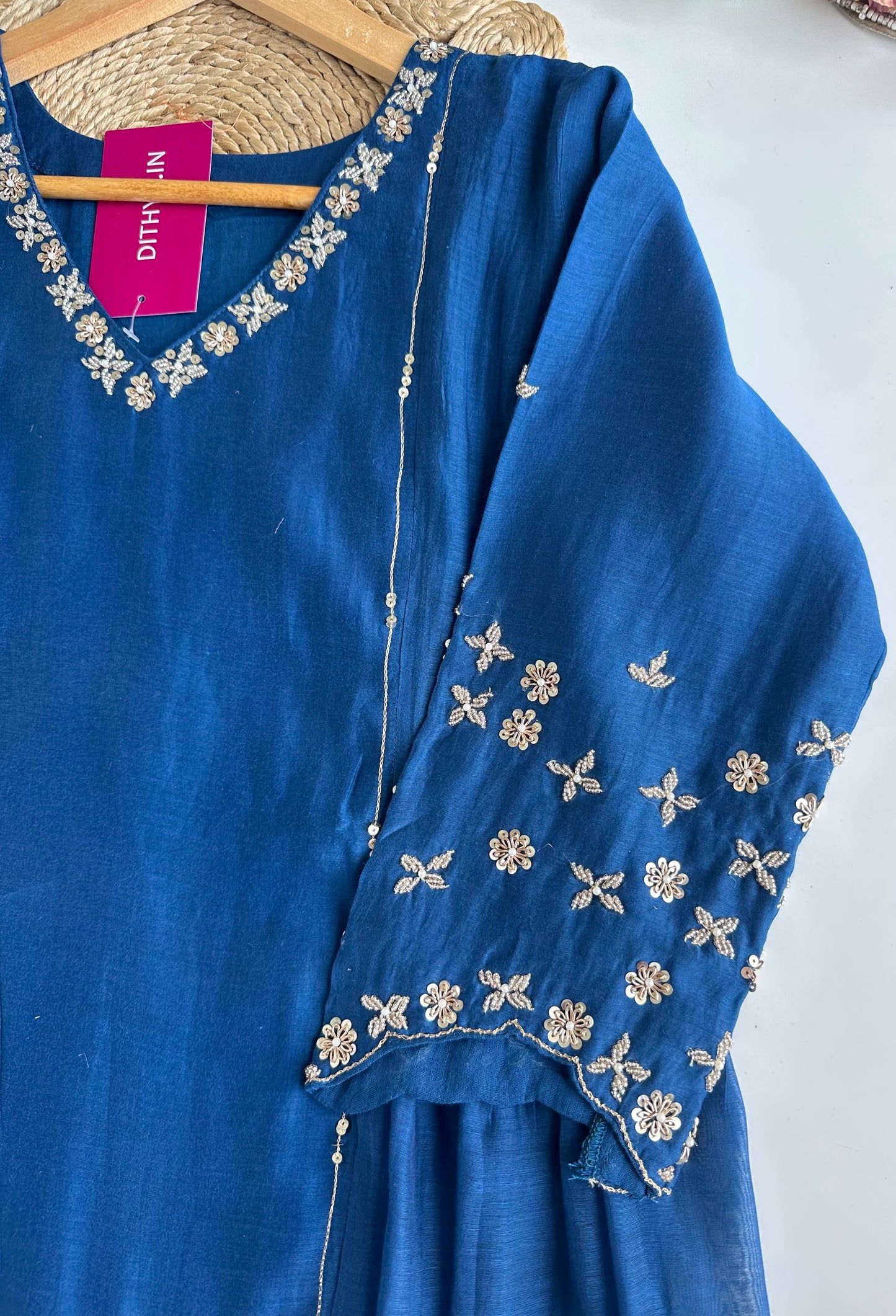 K309 - Mul Chanderi handwork Anarkali with pants and dupatta