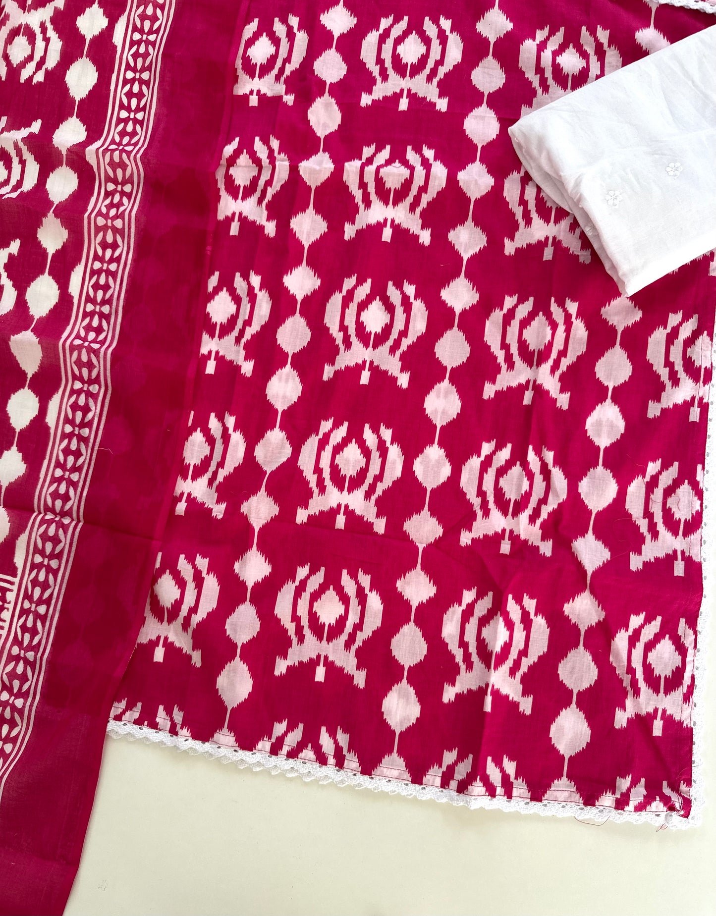 K111 - Cotton embroidered straight Kurti with pants and dupatta