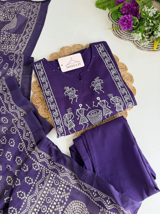 K545 - Mul cotton Straight Kurti with pants and dupatta