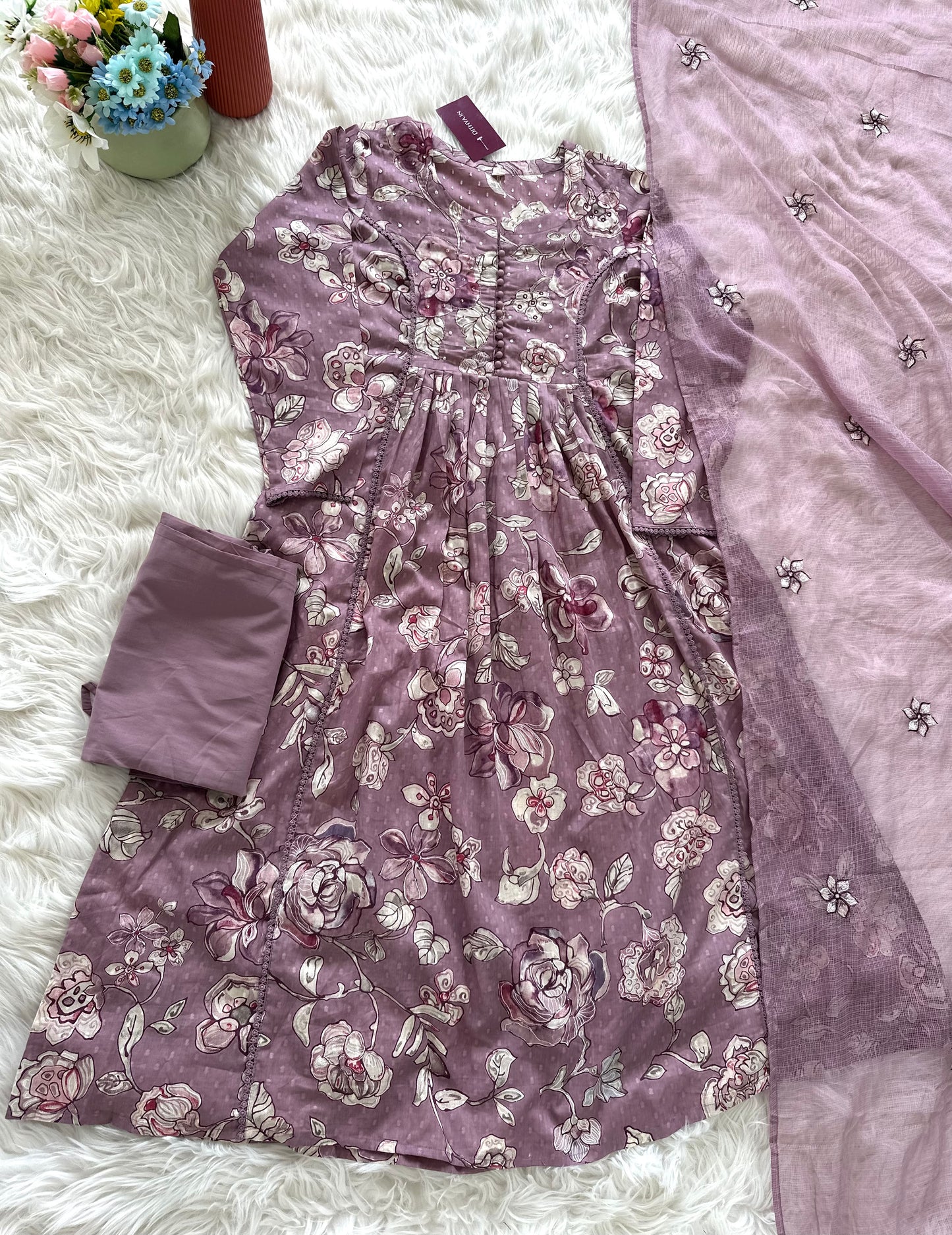 K358 - Cotton Anarkali with pants and dupatta
