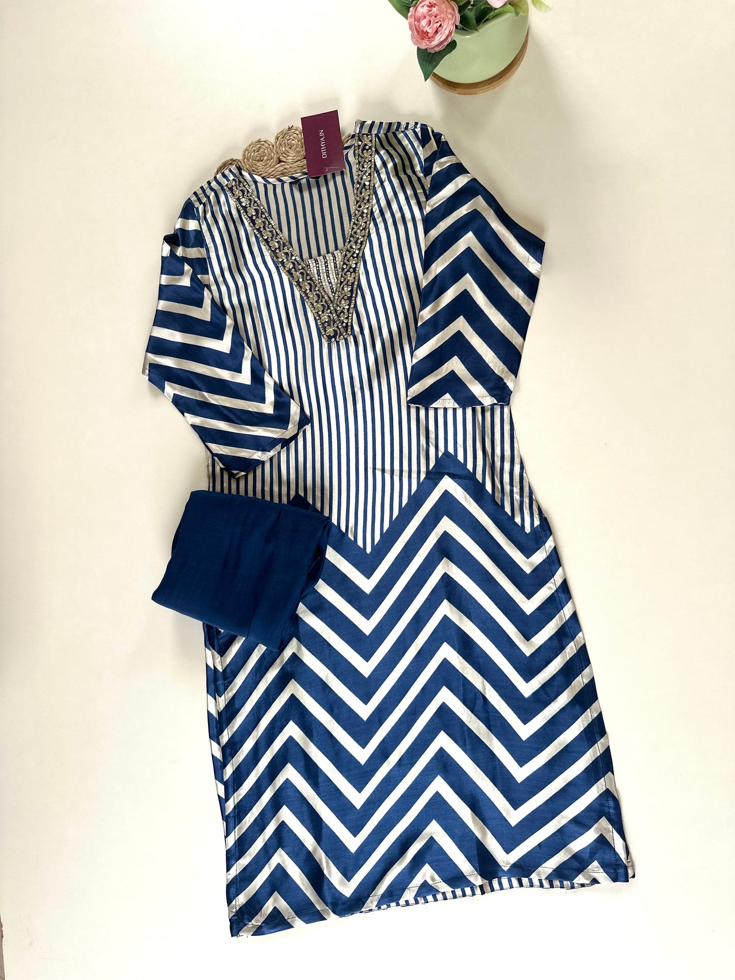 K176 - Pure crape handwork Straight Kurti with pants