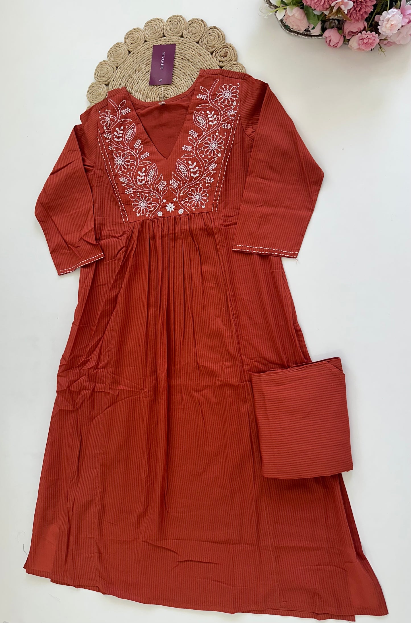 K042 - Cotton embroidered Kurti with pants in 2 colours