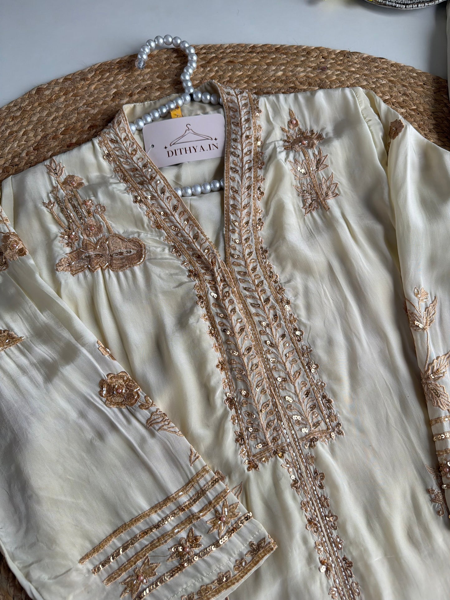 K656 - Pure crape handwork peplum Kurti with divider pants