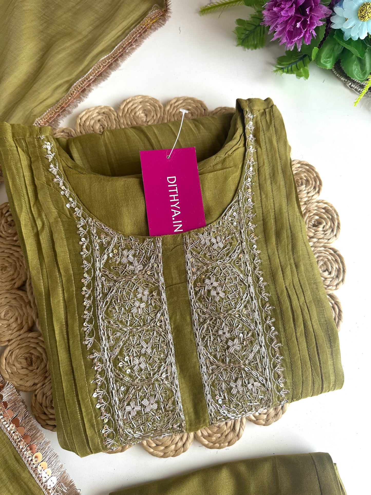 K041 - Mul Chanderi handwork Anarkali with pants and dupatta
