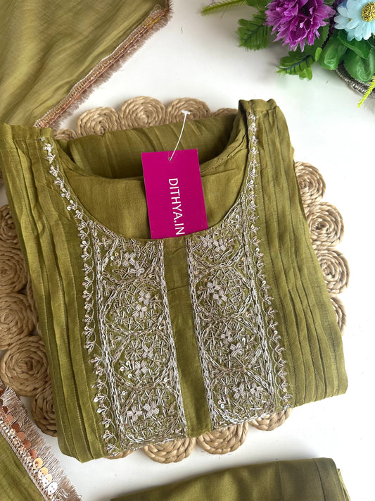 K041 - Mul Chanderi handwork Anarkali with pants and dupatta