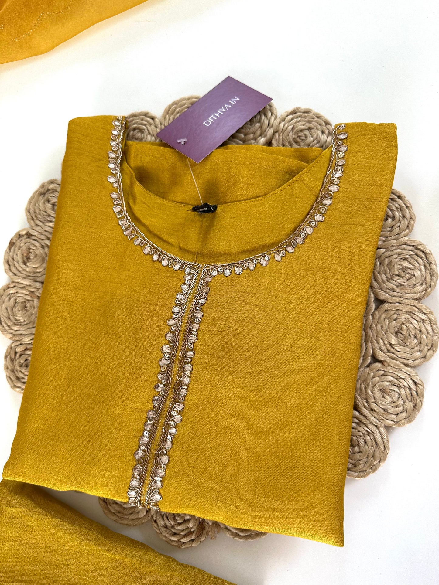 K271 - Russian silk Gota work Straight kurti with pants and dupatta