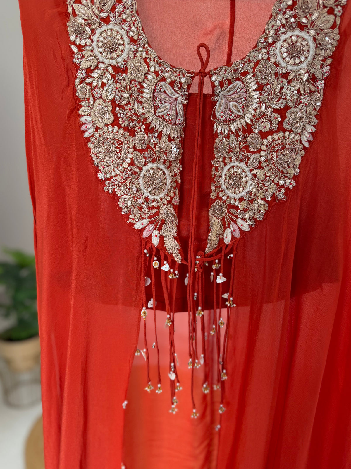 K585 - Pure Chinnon handwork kaftan with divider pants