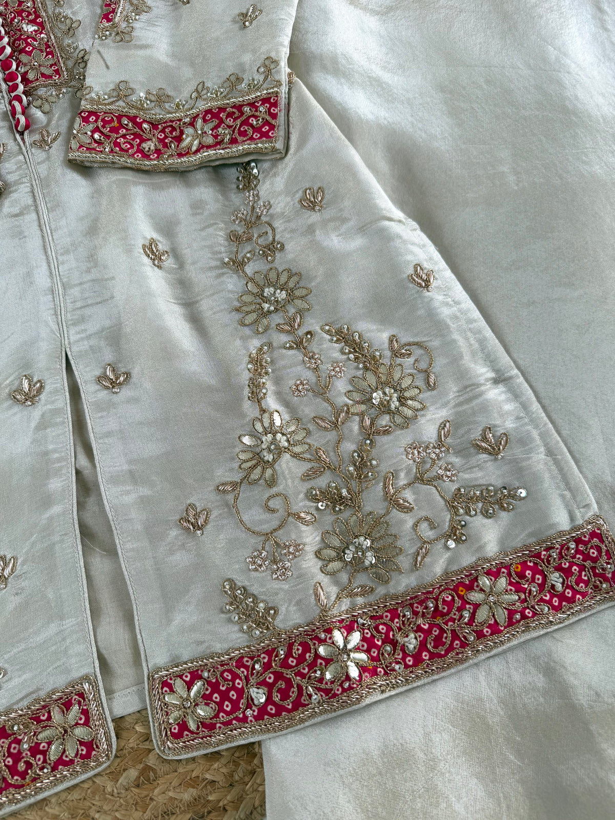 K225 - Tissue silk gota handwork short Kurti with divider pants