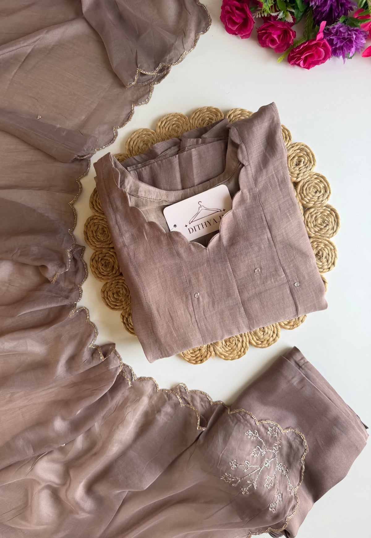 K305 - Mul chanderi handwork Anarkali with pants and dupatta