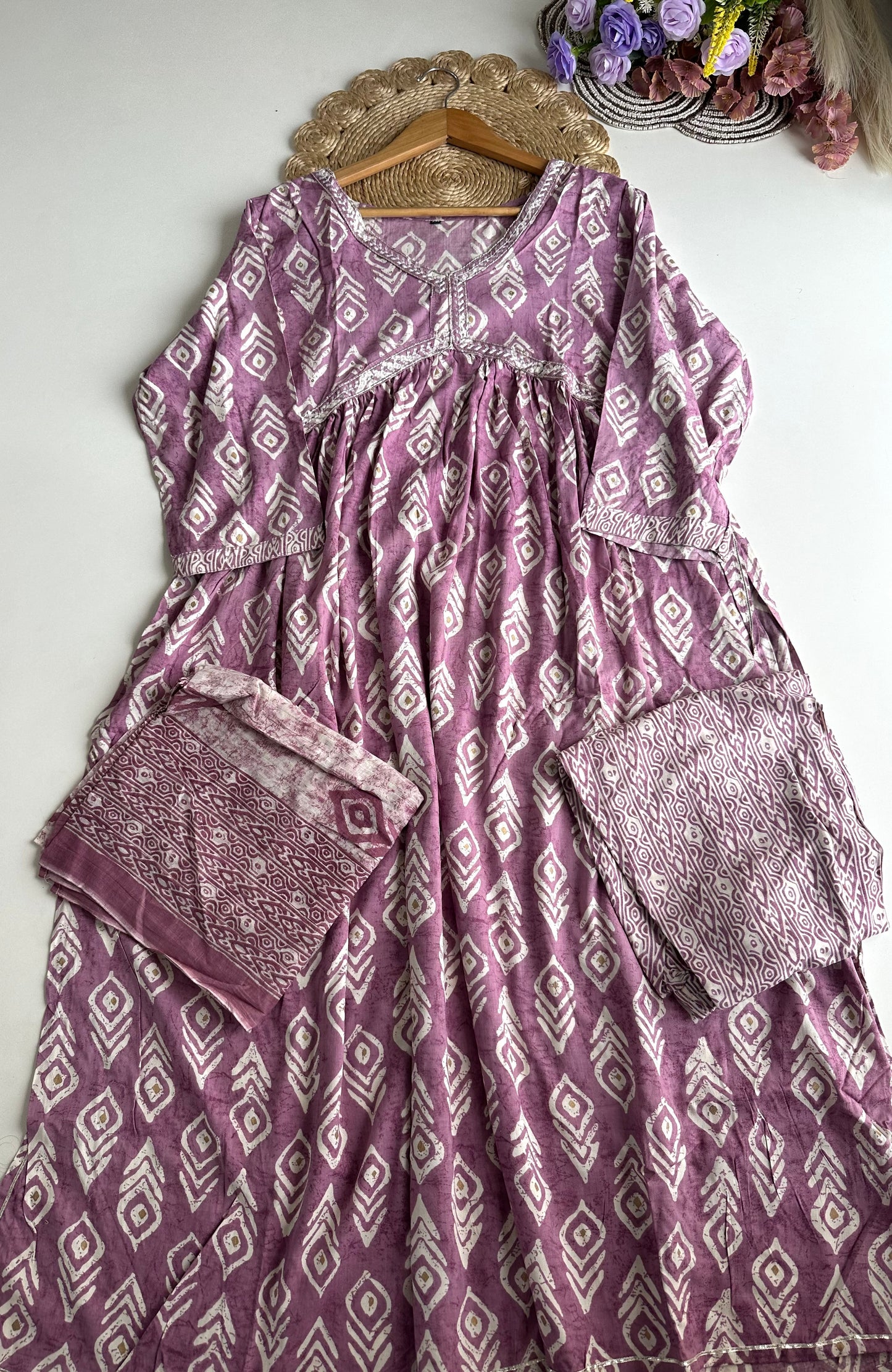 D187 - Muslin silk Alia cut Anarkali with pants and dupatta