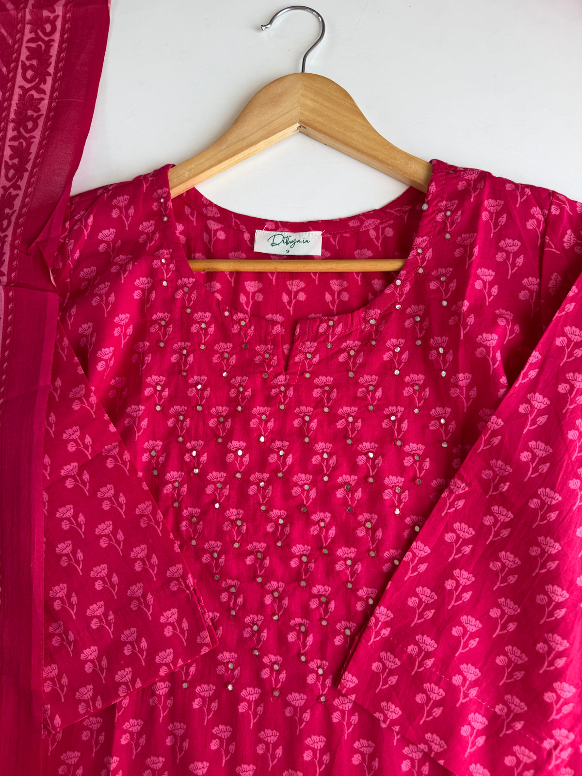 K443 - Mul cotton printed straight Kurti with pants and dupatta