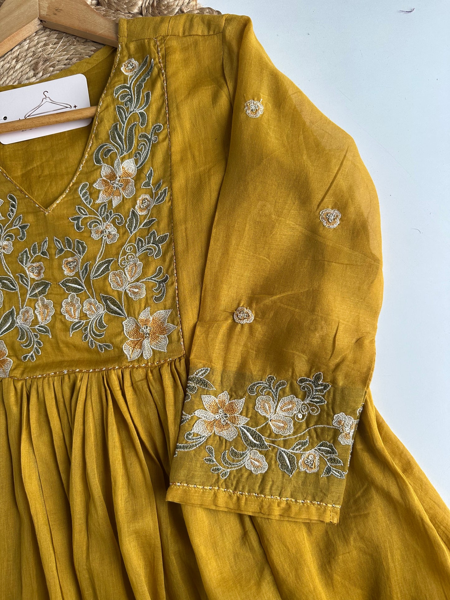 K165 - Mul cotton embroidered Anarkali with pants and dupatta