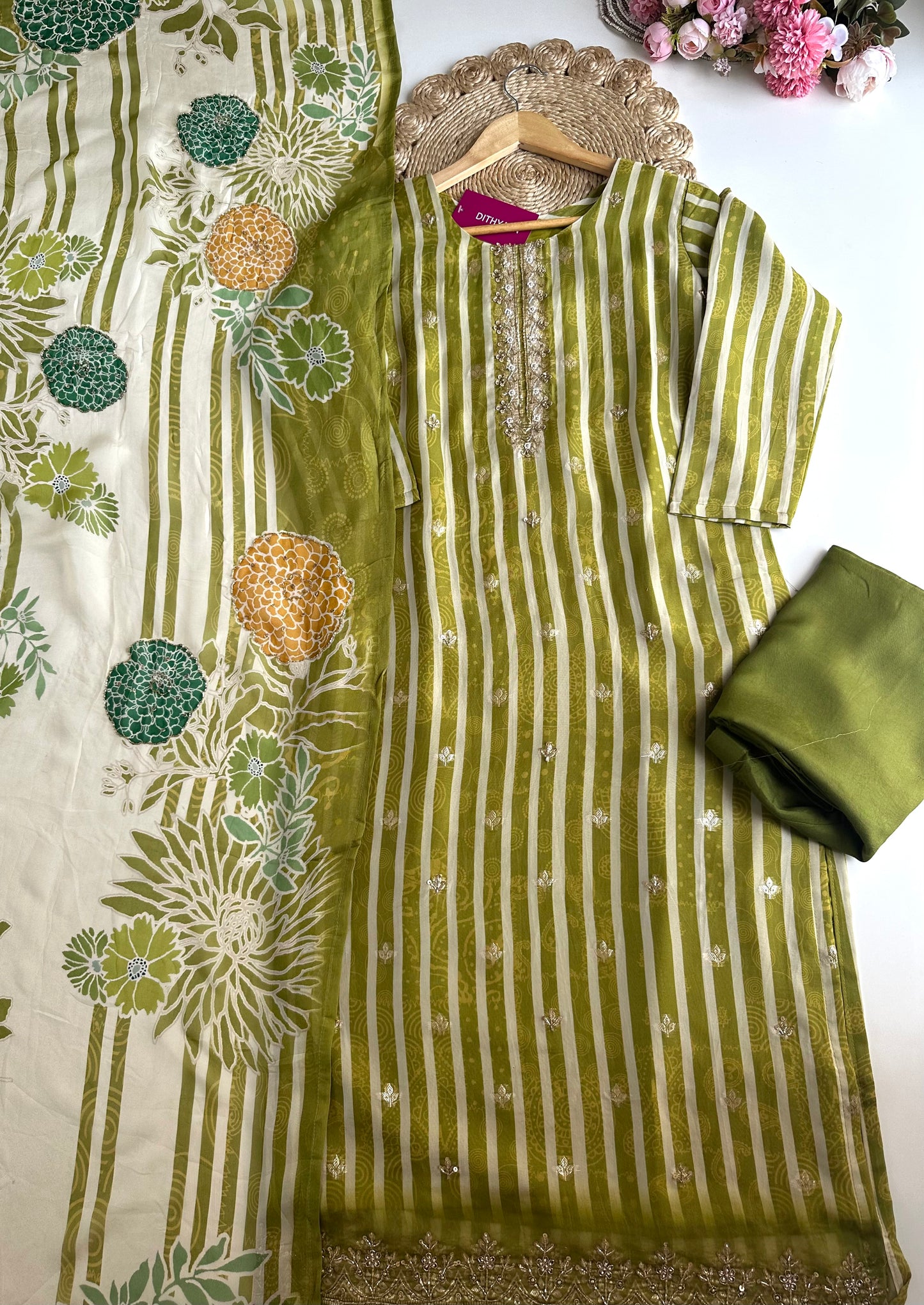K307 - Viscose organza Straight Kurti with pants and dupatta