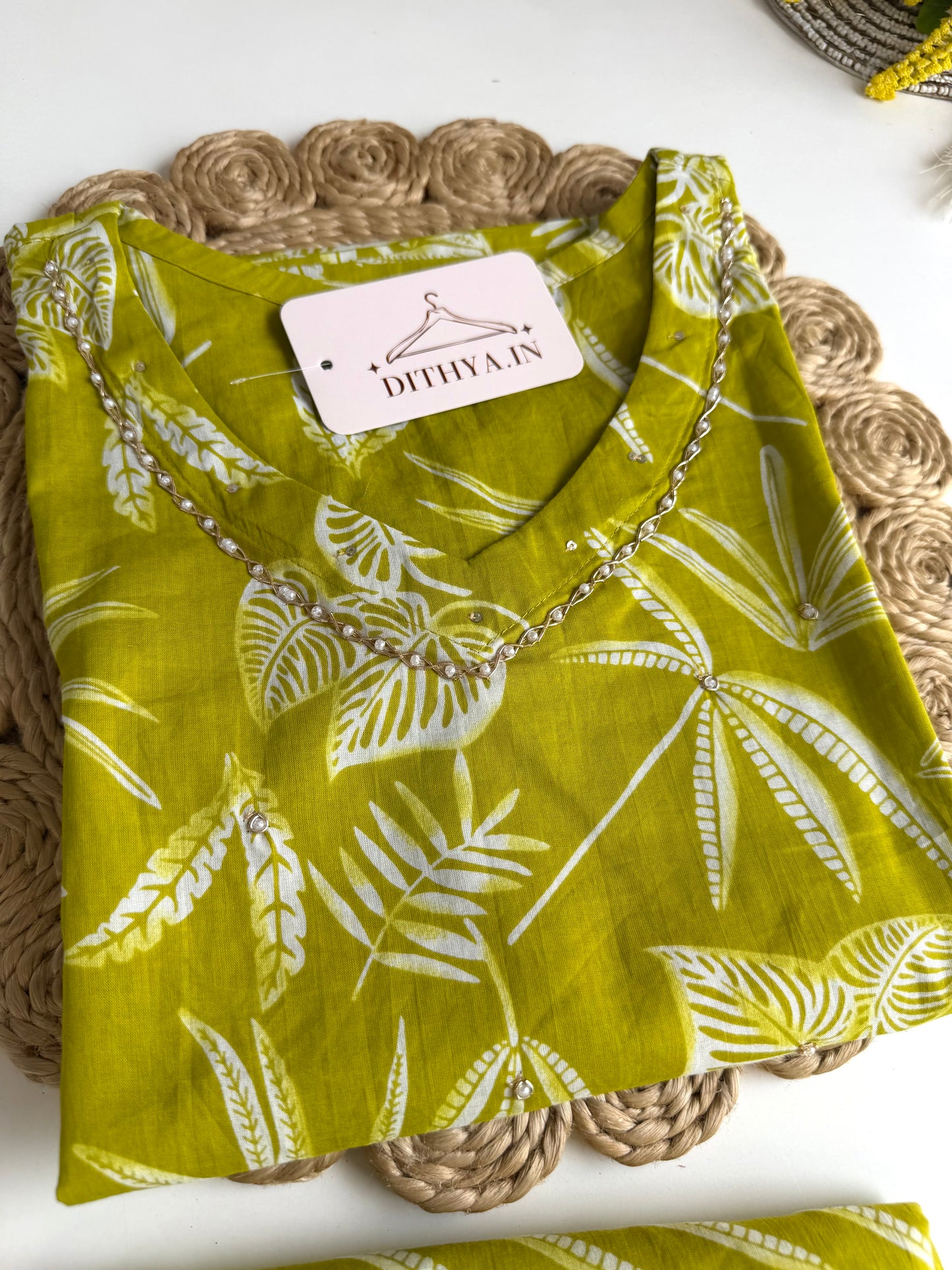 K375 - Floral cotton straight Kurti with pants in 2 colours