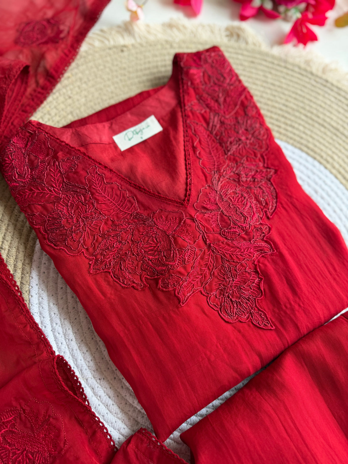 K140 - Pure organza embroidered farshi salwar with pants and dupatta
