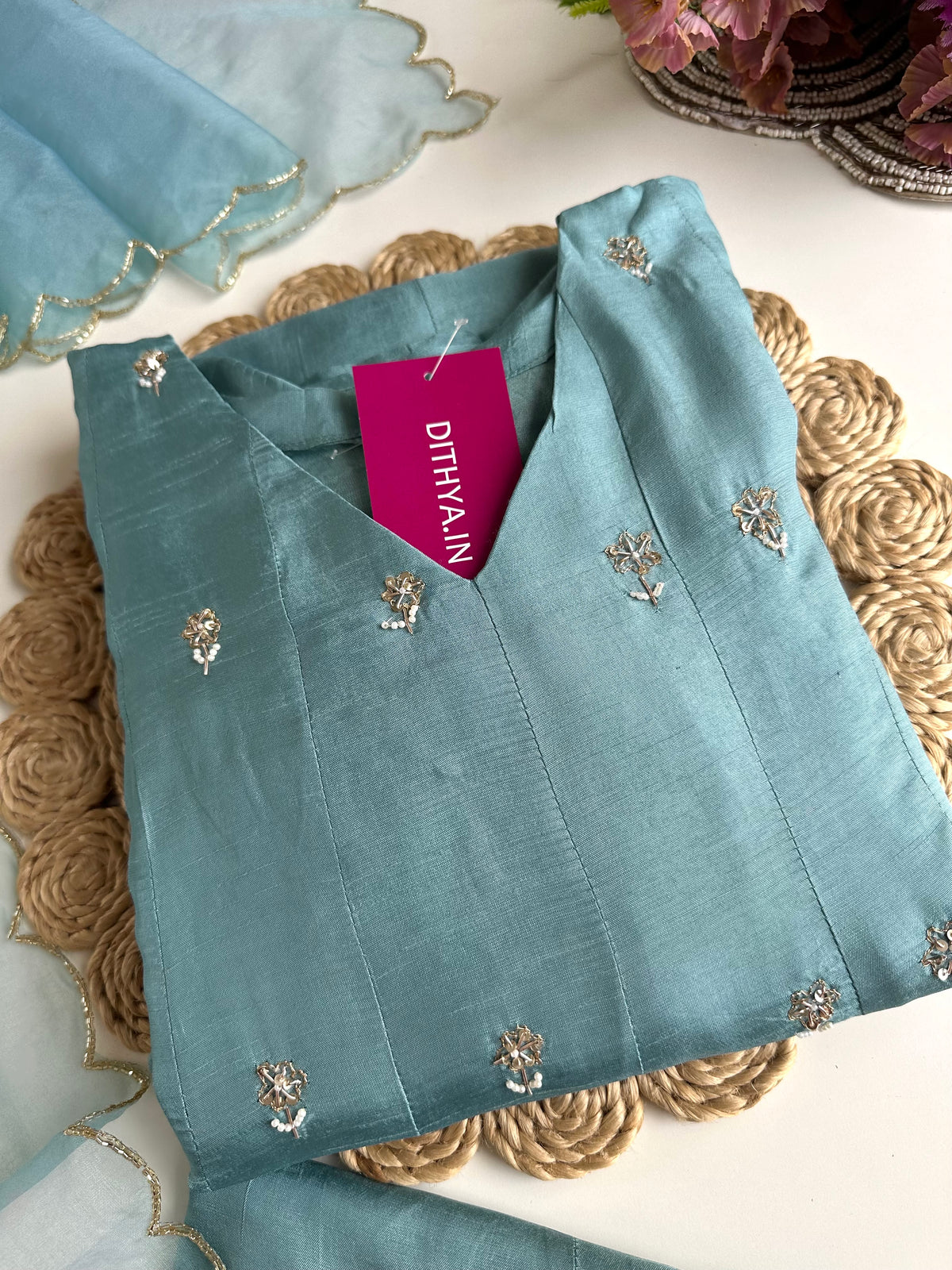K135 - Russian silk handwork Anarkali with pants and dupatta