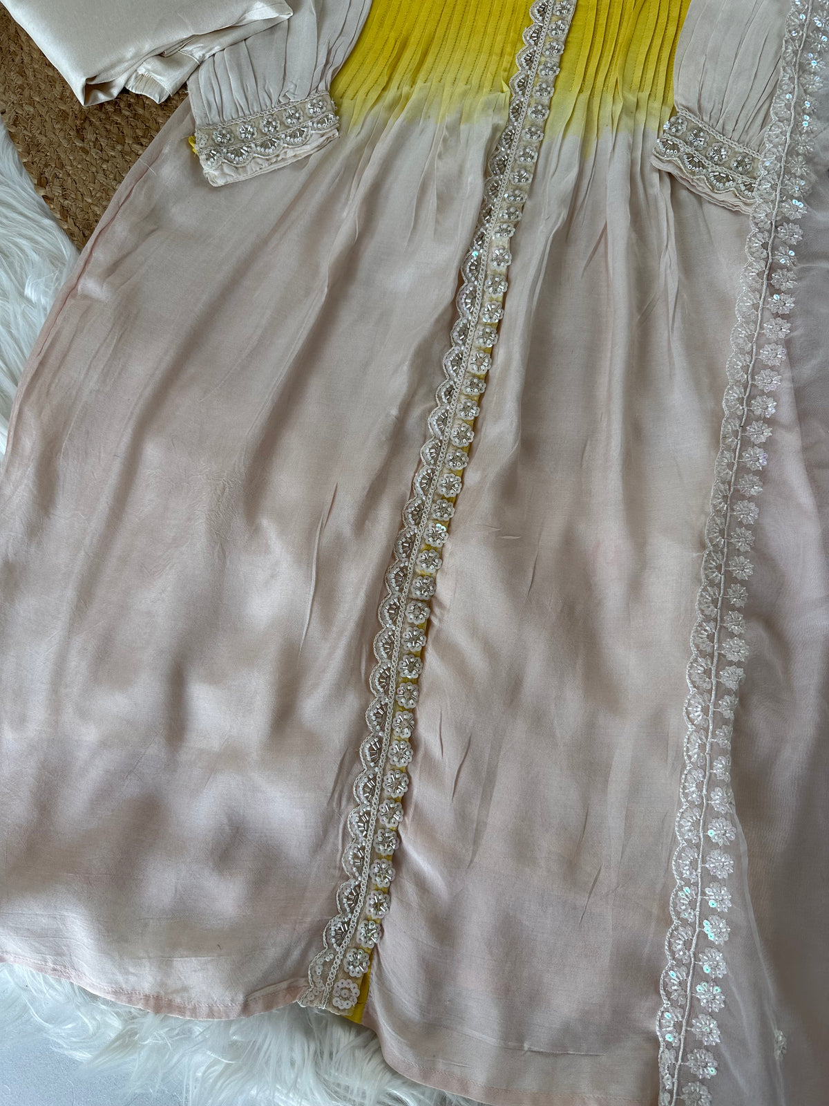 K234 - Pure muslin handwork Aline Kurti with pants and dupatta